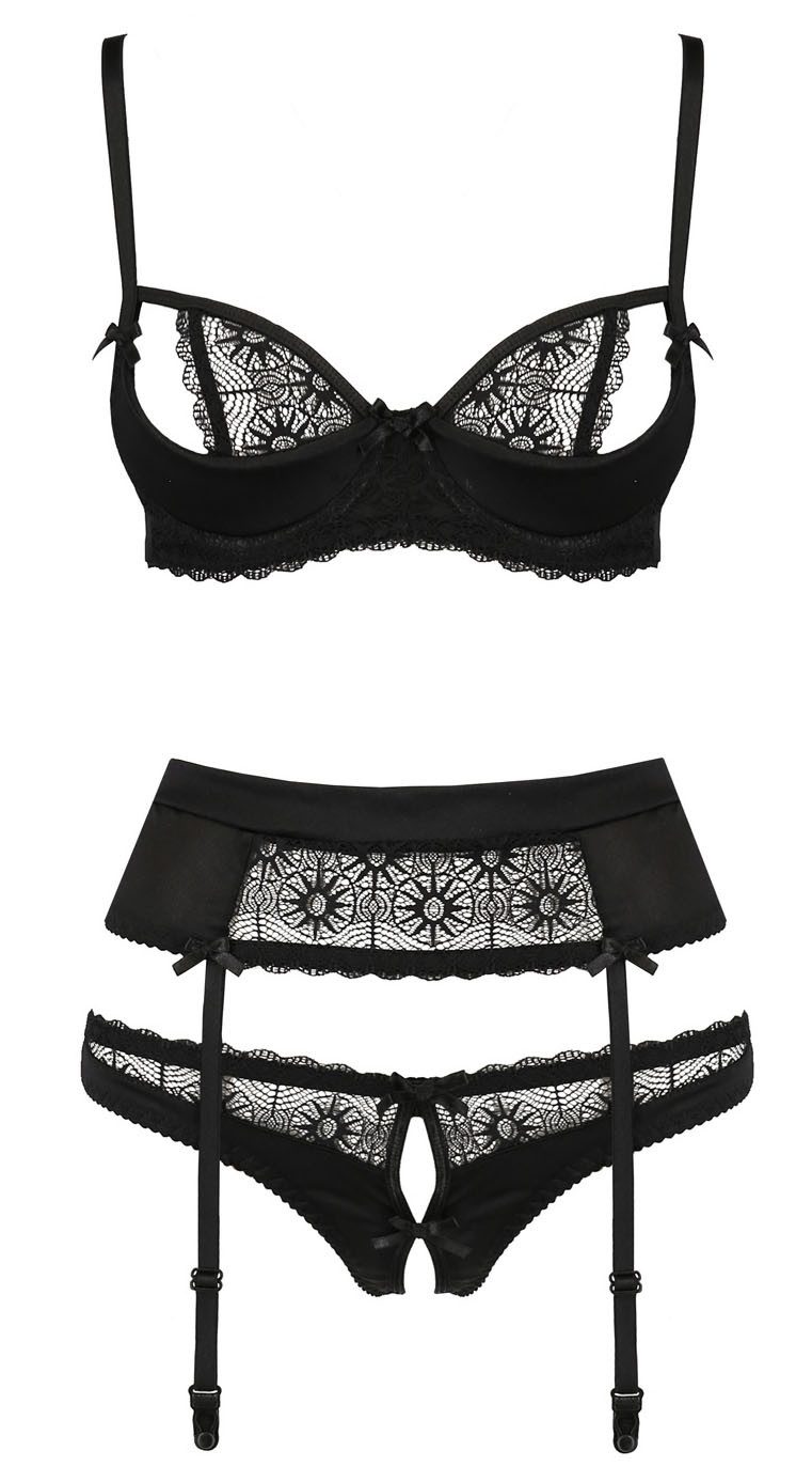 Avanua Set: Bügel-BH + Strapsgürtel und String, elegante Spitze mit feinen Musterdetails