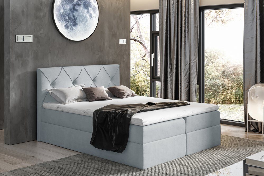 99rooms Boxspringbett Arian (Schlafzimmerbett, Bett), mit Bonellfederkern Matratze, Topper, Bettkasten, Kopfteil gepolstert
