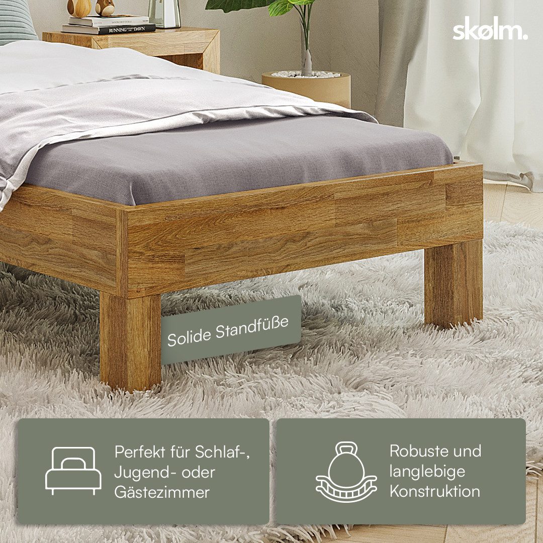 skølm Massivholzbett Floki aus Eiche mit Bettkopf, natur geölt, Einzelbett verfügbar in 90/100 x 200 cm – Bild 4 von 5