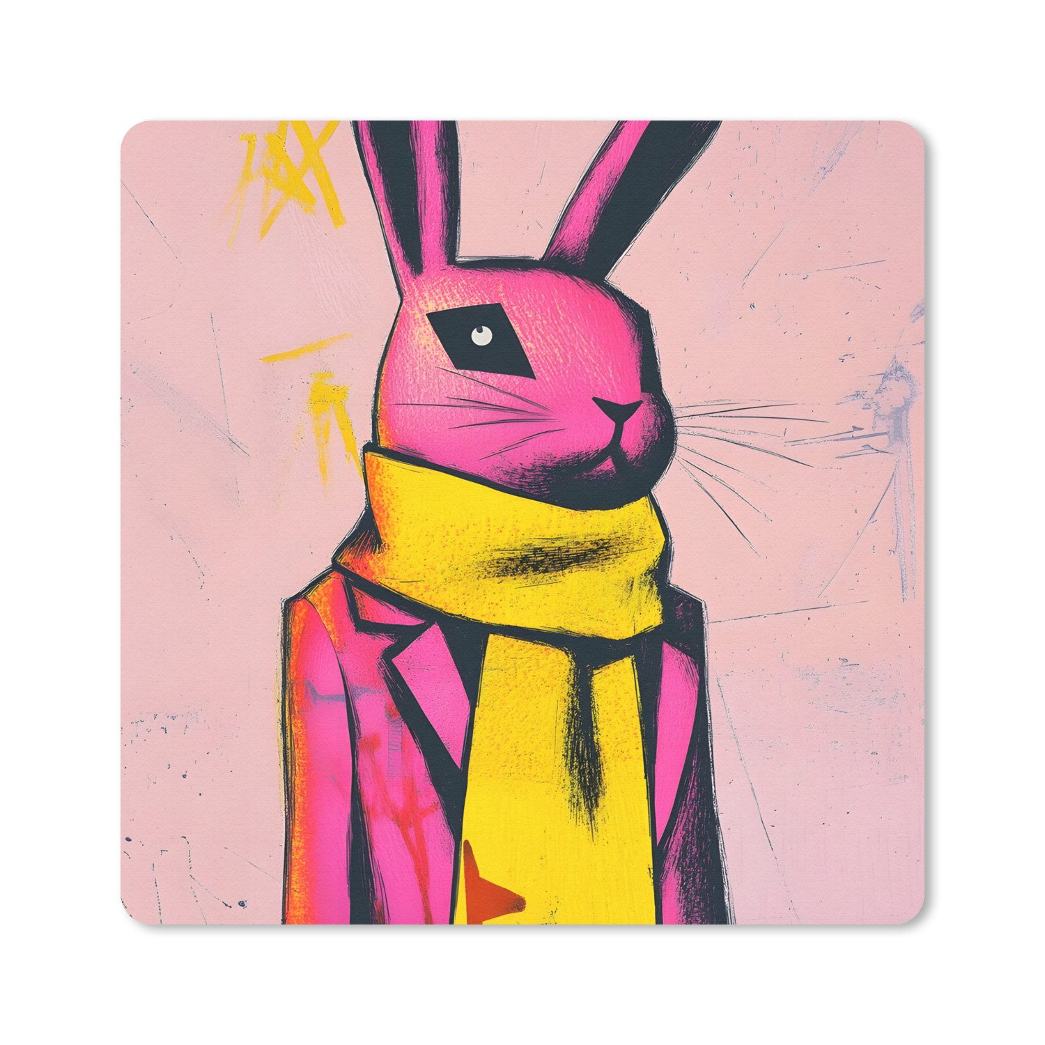 MuchoWow Mauspad Abstrakt - Kaninchen - Halstuch - Gelb (1-St), Mousepad, Schreibtisch Zubehör, Deko, 20x20 cm