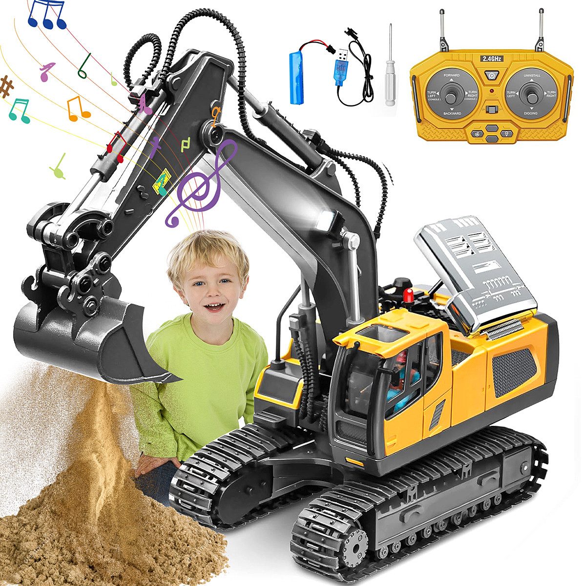 RC-Bagger RC-Bagger, Aufladbar Ferngesteuerter Baufahrzeug-LKW mit Sound-Licht