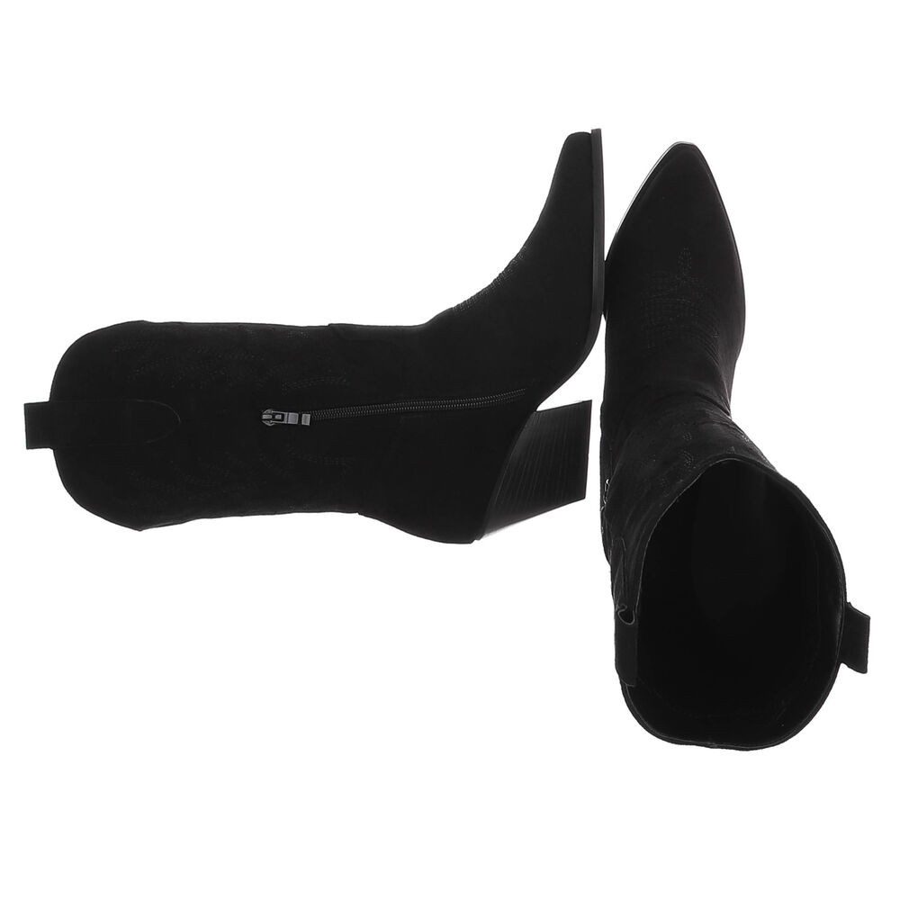 Ital-Design Stylische Stiefeletten mit filigranem Design und Komfort Westernstiefel (91409521) Blockabsatz Stiefel in Schwarz