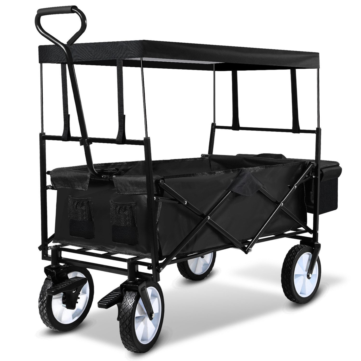 Clanmacy Bollerwagen Bollerwagen Faltbarer mit Dach Handwagen Transportwagen Schwarz, mit Dach