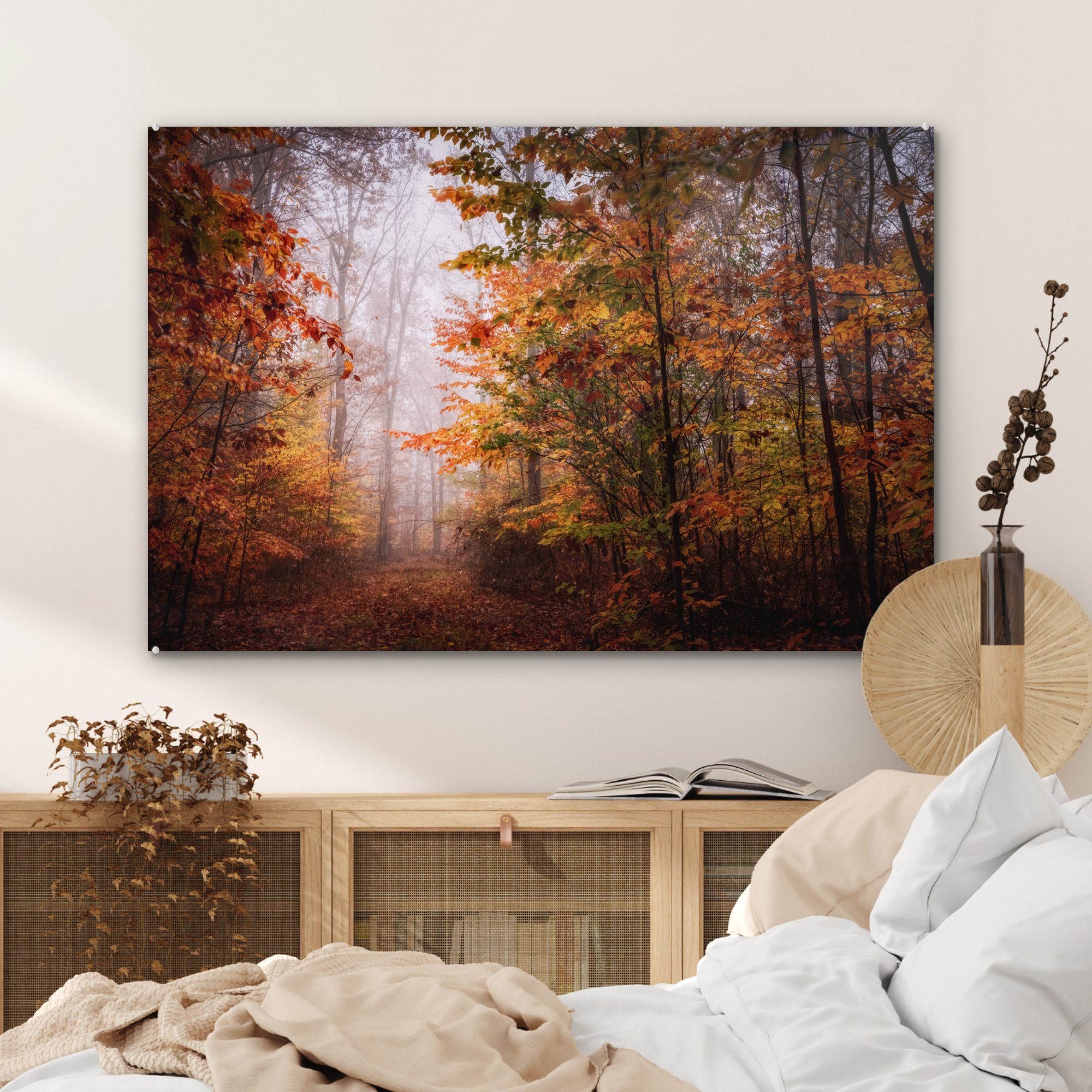 in Jersey, & St), Wäldern Schlafzimmer Wohnzimmer den (1 Herbst New Acrylglasbilder MuchoWow Acrylglasbild von