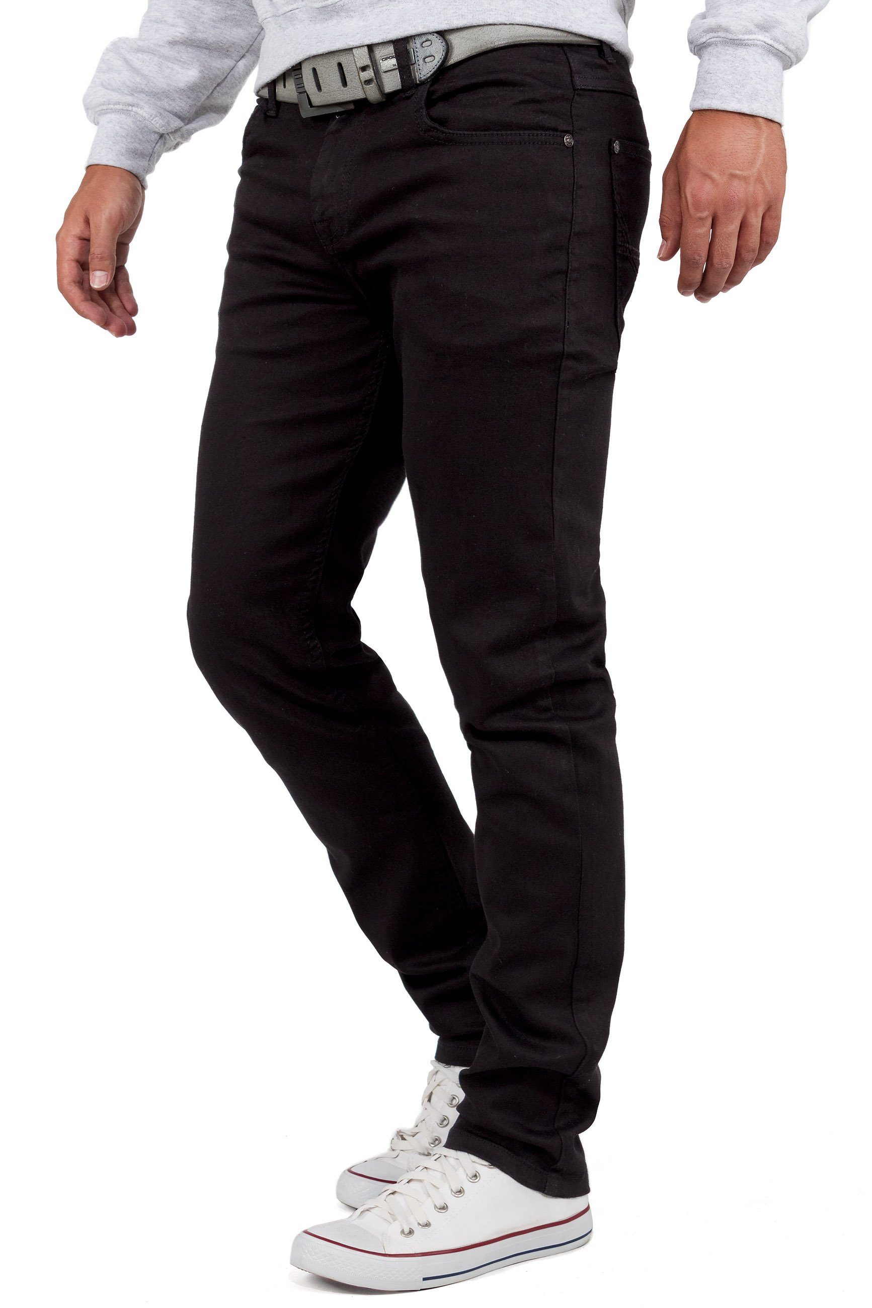 Cipo & Baxx Slim-fit-Jeans Herren Slim Fit Hose Stonewashed BA-CD533 Kontrastnaht und verzierte Gesäßtaschen