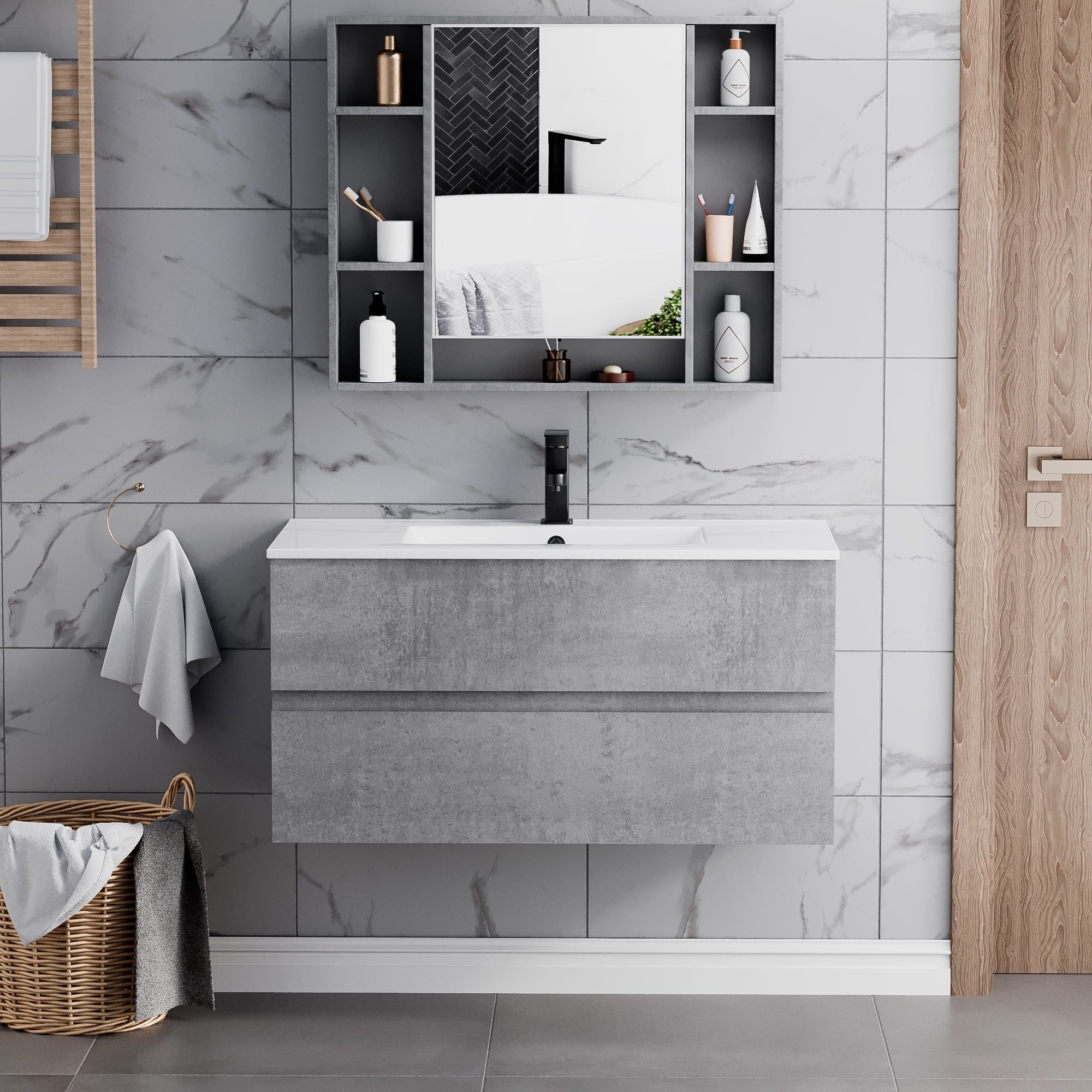UEV Waschtisch mit Unterschrank, Waschbeckenunterschrank 60cm/75cm/90cm günstig online kaufen