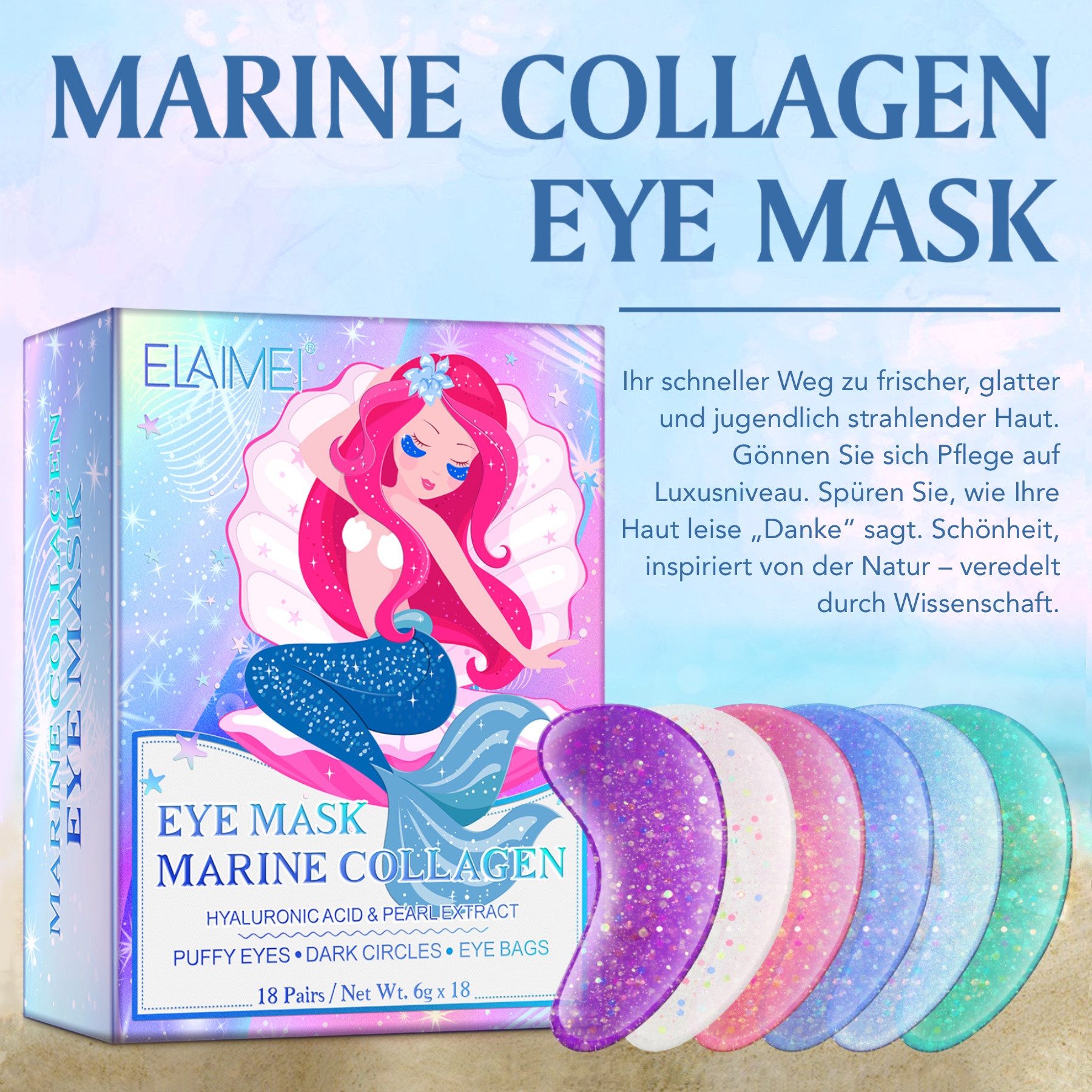P-Beauty Cosmetic Accessories Augenmaske Anti-Aging Augenpads mit Kollagen Hyaluronsäure Algenextrakt 18 Paar, 1-tlg., Augenschatten, Falten, Fatigue/Müdigkeit, Flüssigkeitszufuhr