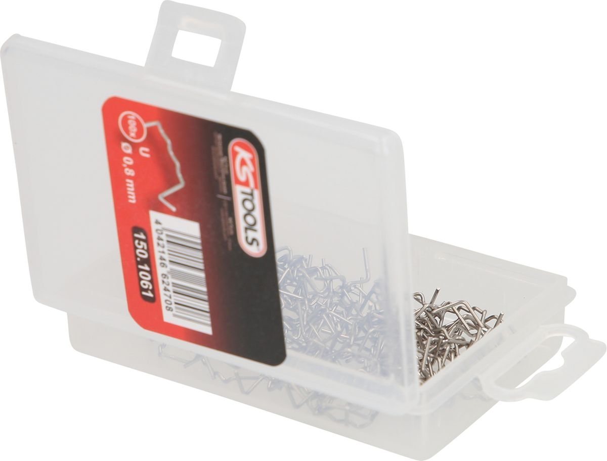 Thumbnail - KS Tools Gabel- und Ringschlüssel Reparaturklammer abgewinkelte U-Form Ø 0,8 mm, 100 Stück (150.1061)