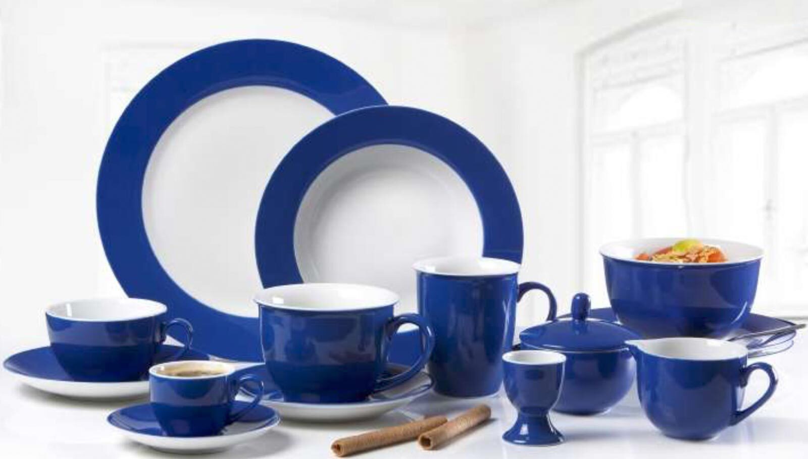 Porzellan Blau 200 Set, Indigo ml Kaffeetassen & 6er Breker Ritzenhoff Untertassen Doppio mit Tasse