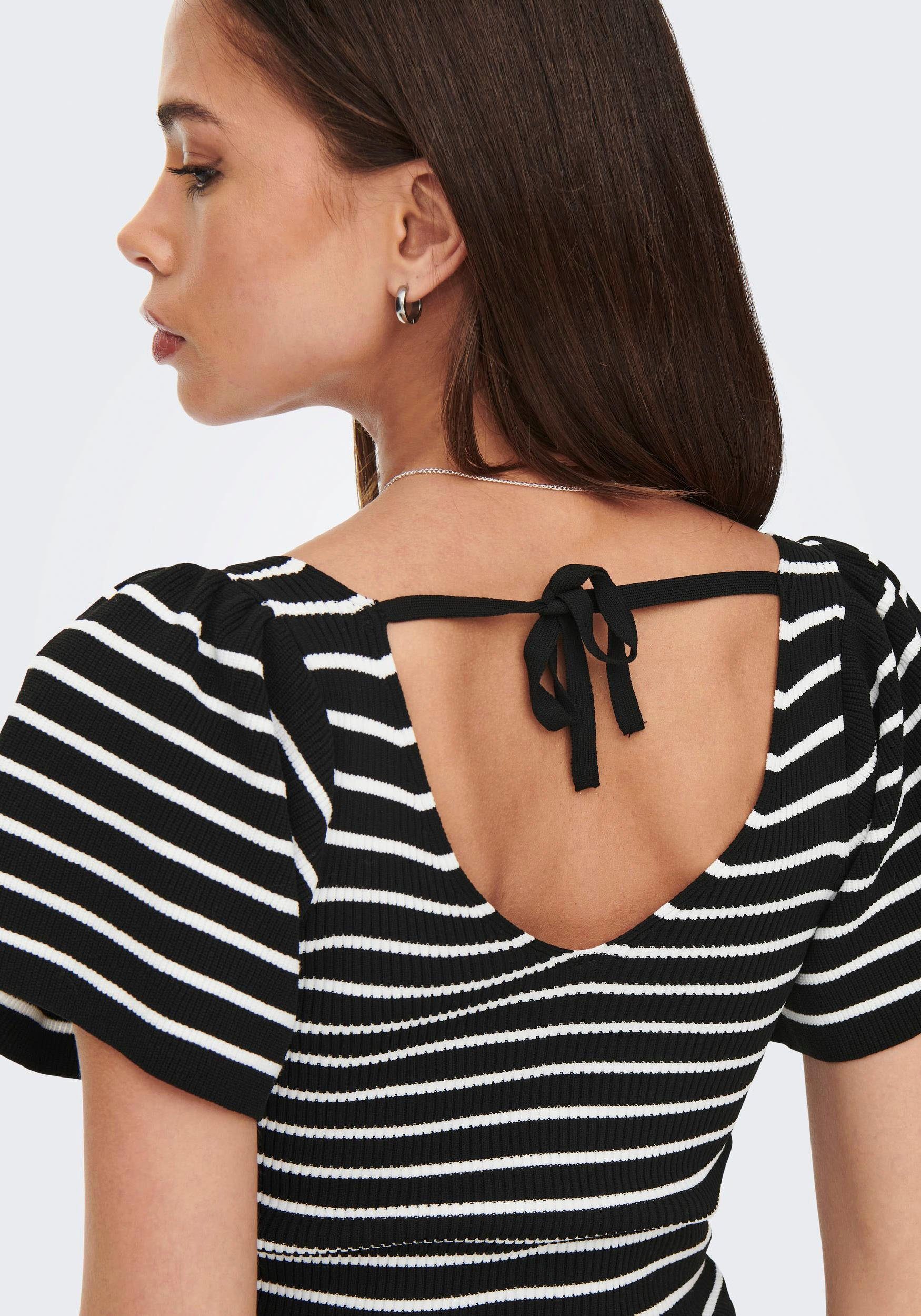 ONLY Kurzarmpullover ONLLEELO STRIPE SS BACK V-NECK KNT NOOS