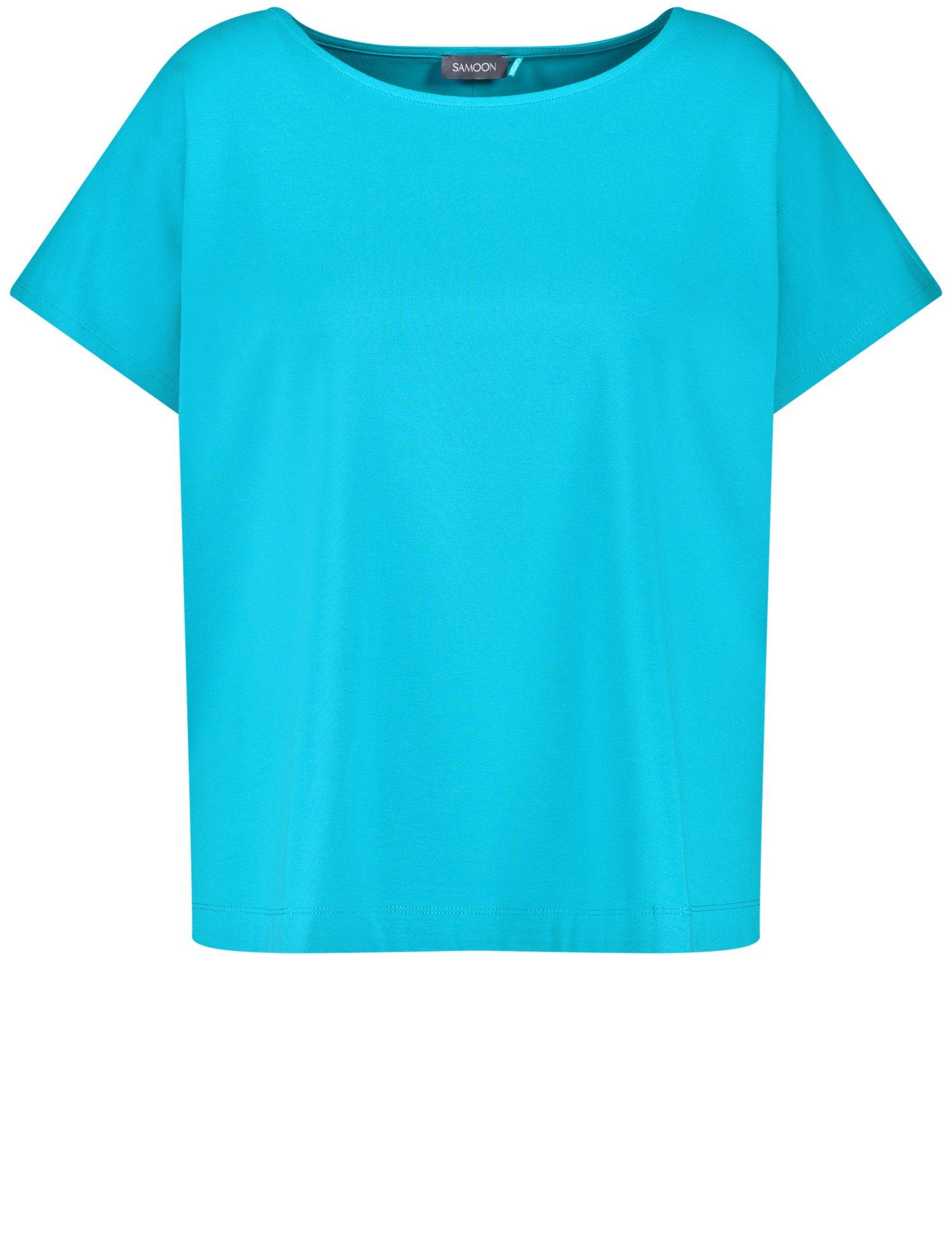 T-Shirt Cyan Samoon Basic Kurzarmshirt Rückenfalte mit