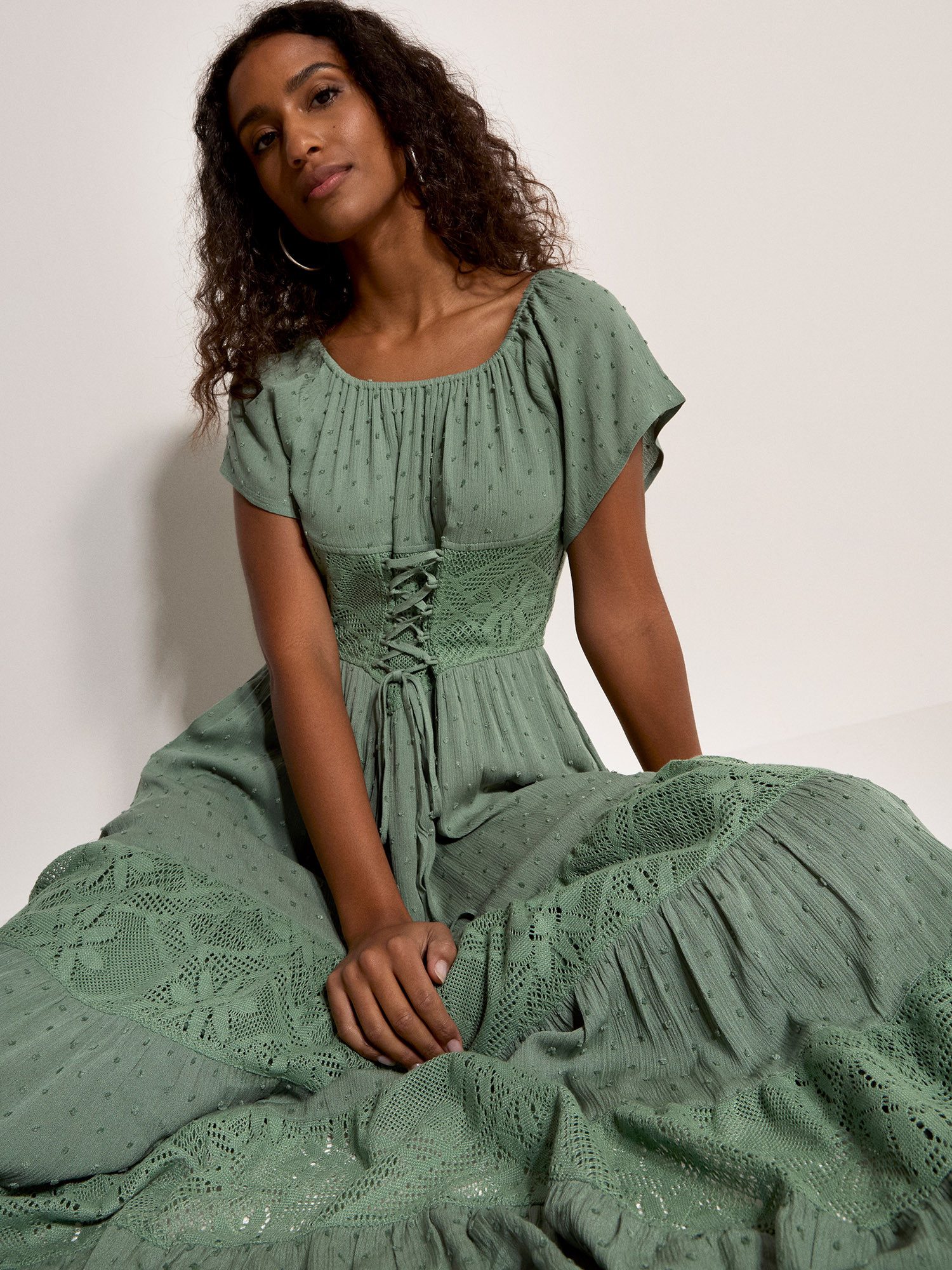 Apricot Spitzenkleid Midikleid mit Spitzeneinsatz mit Bindedetails günstig online kaufen