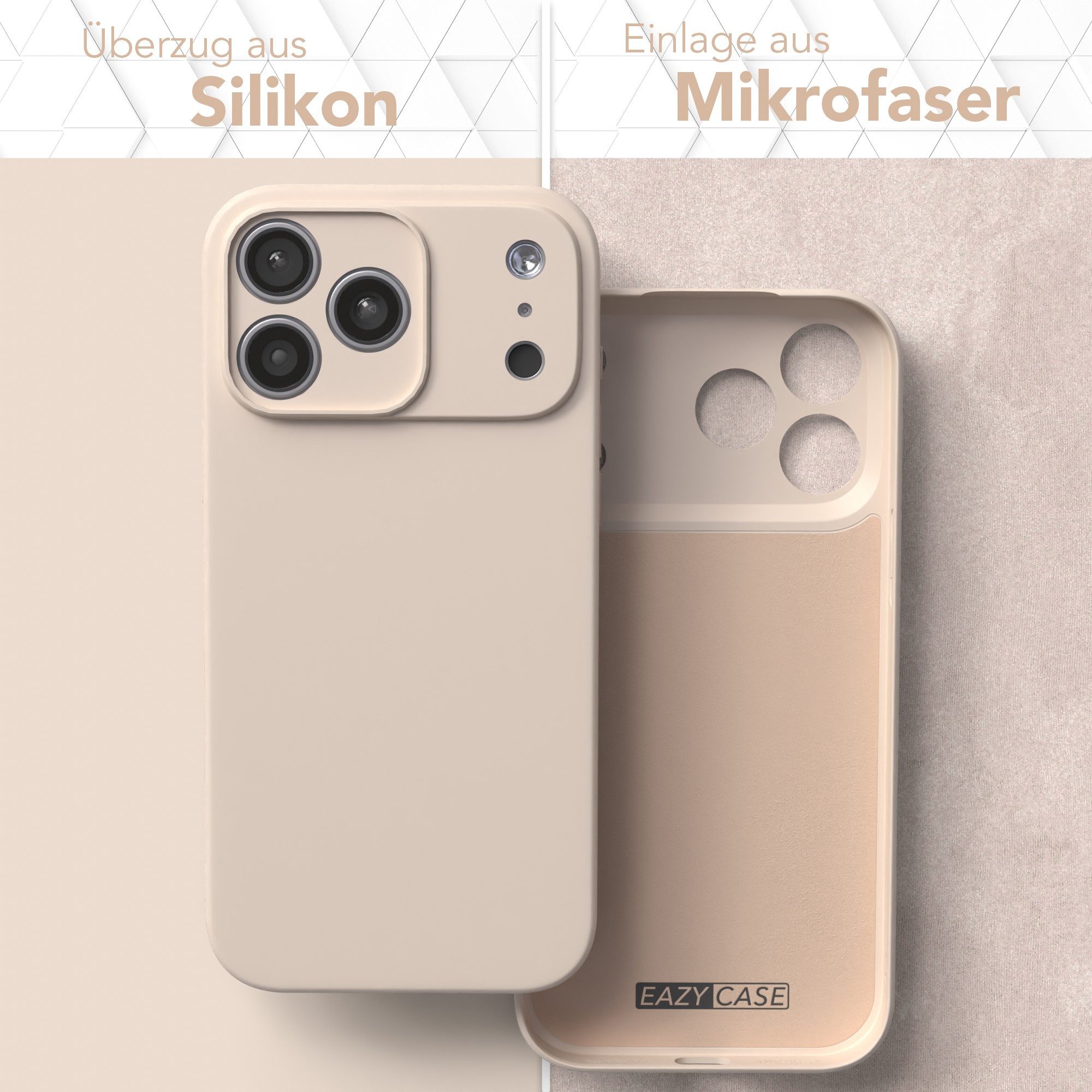 EAZY CASE Handyhülle für Apple iPhone 17 Pro Max Hülle Silikon 6,9 Zoll, Bumper Case Matt Slimcover Silikonschutzhülle elastisch Taupe / Beige