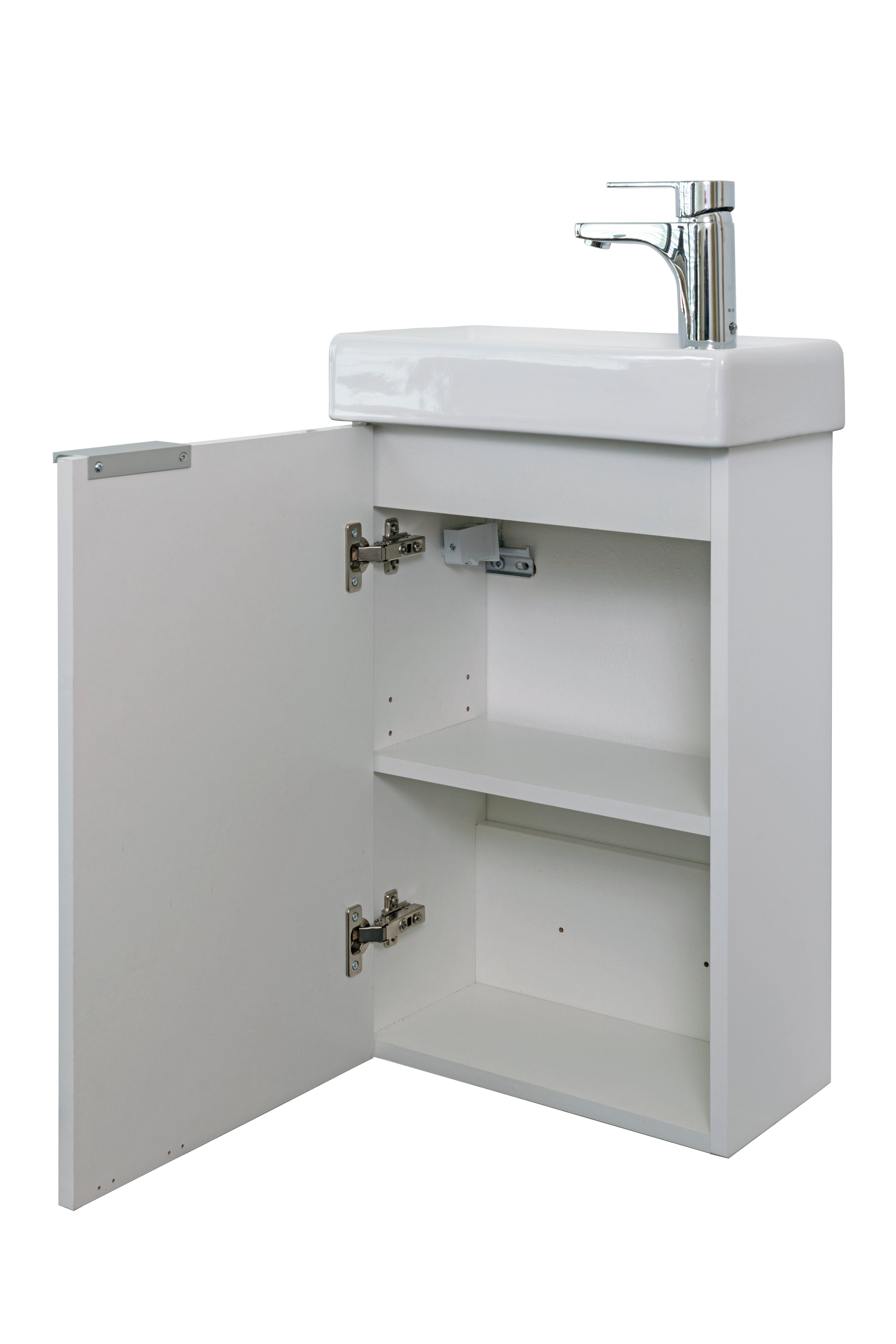 badselekt Badmöbel-Set FRESH Weiß Hochglanz, Unterschrank Badmöbel-Set Spiegel inkl. für Waschtisch-Set perfekt Gästebad das Waschbecken, mit 3-teilig LED-Beleuchtung &