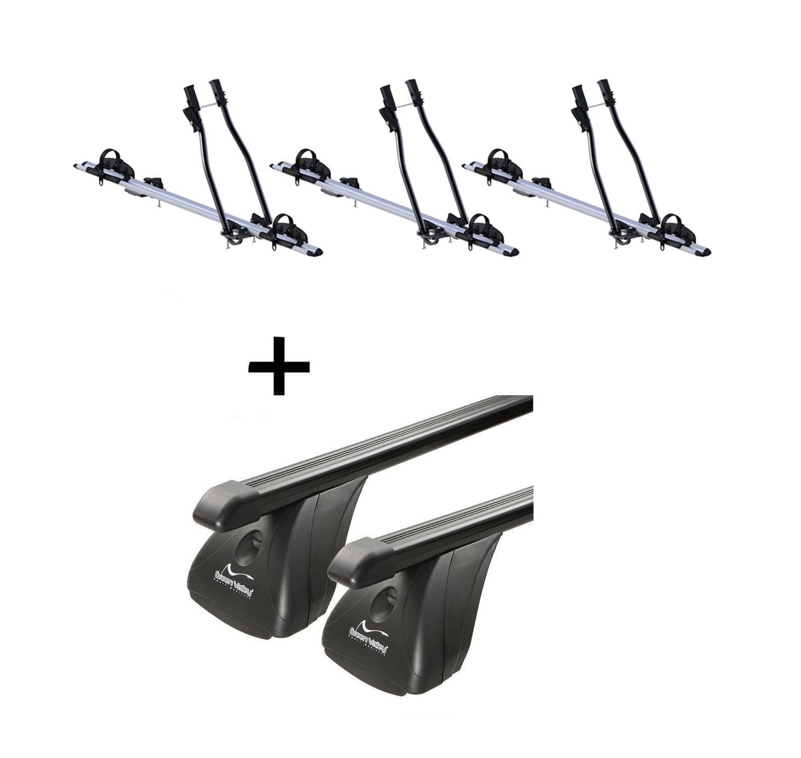 VDP Dachträger (Für Ihren Renault Grand Scenic 5 Türer 2003-2009, Dachträger und drei Fahrradträger/Fahrradhalter im Set), 3x Fahrradträger SAGITTAR + Dachträger Original Stahl kompatibel mit Renault Grand Scenic 5 Türer 2003-2009