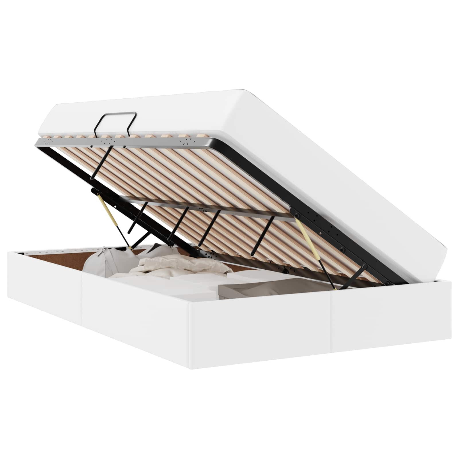 vidaXL Bett Aufbewahrungsbett mit Matratze mit Matratze 2 pcs Weiß Leder (2-tlg)