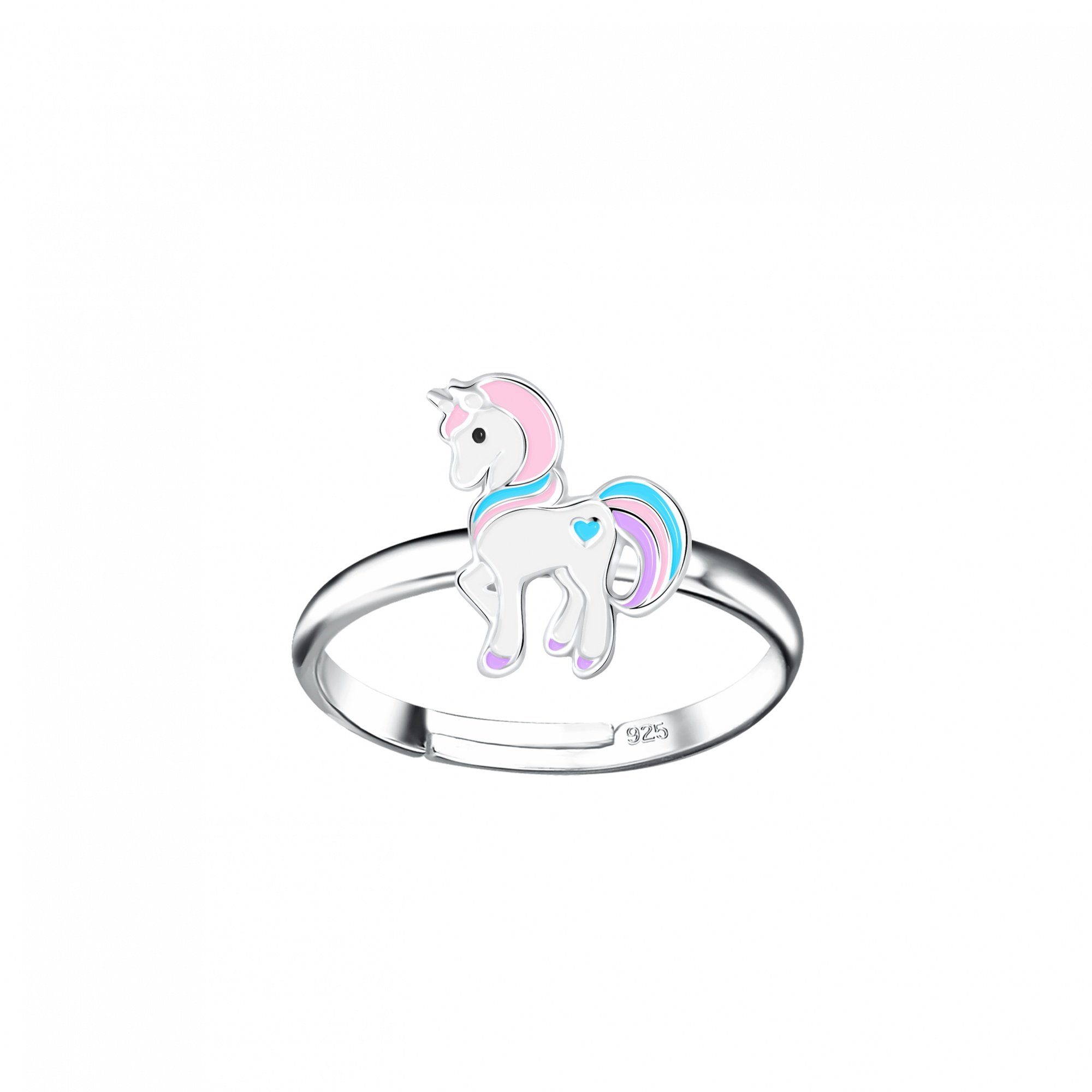 ALEXANDER YORK Silberring EINHORN HERZ hellrosa, 925 Sterling Silber