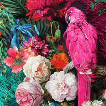 Bettwäsche Papagei 135x200 + 80x80 cm, 100 % Polyester, florales Muster, MTOnlinehandel, Mikrofaser, 2 teilig, Wende-Bettwäsche mit Blumen-Design