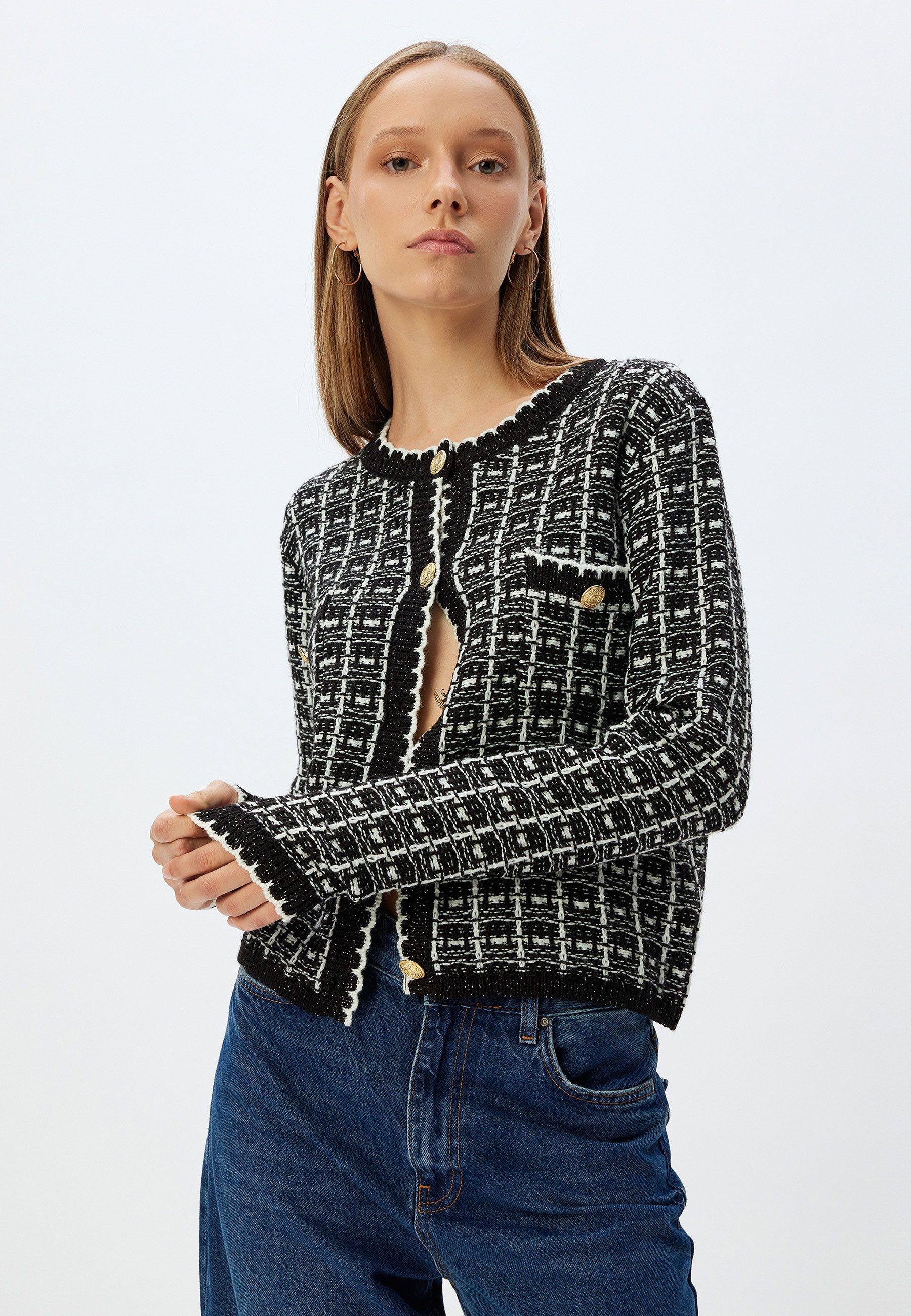 Koton Cardigan Rundhalsausschnitt Mit Schimmer