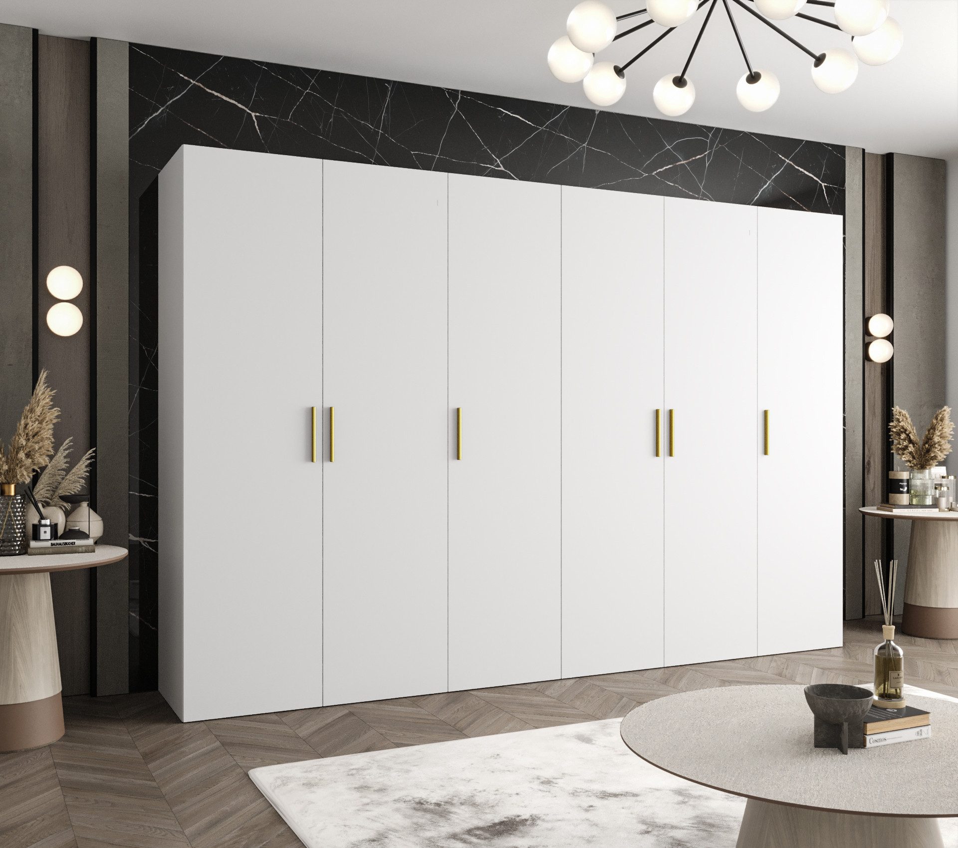 MOEBLO Drehtürenschrank LIVENTO 1 (mit Soft-Close, moderne Griffe – Moderner Kleiderschrank mit Einlegeböden & Kleiderstange für Schlafzimmer und Ankleide, Kleiderschrank Schrank Garderobe Schlafzimmer Drehtürenschrank) (BxHxT): 100/150/200/250/300x202x52 cm