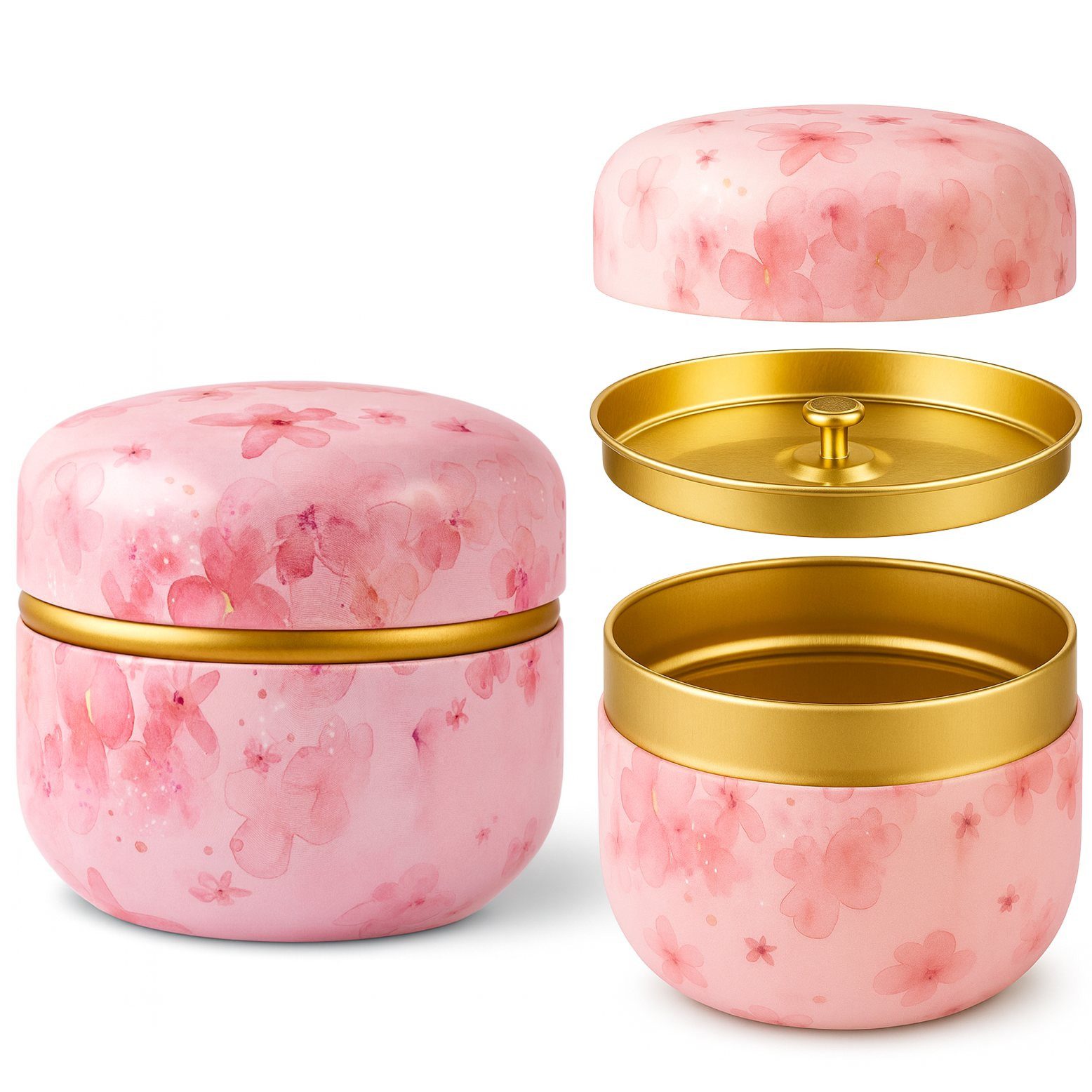 Goodwei Teedose Chazutsu Matcha Teedose aus Metall: japanisches Design, pink, Weißblech, (3-tlg)