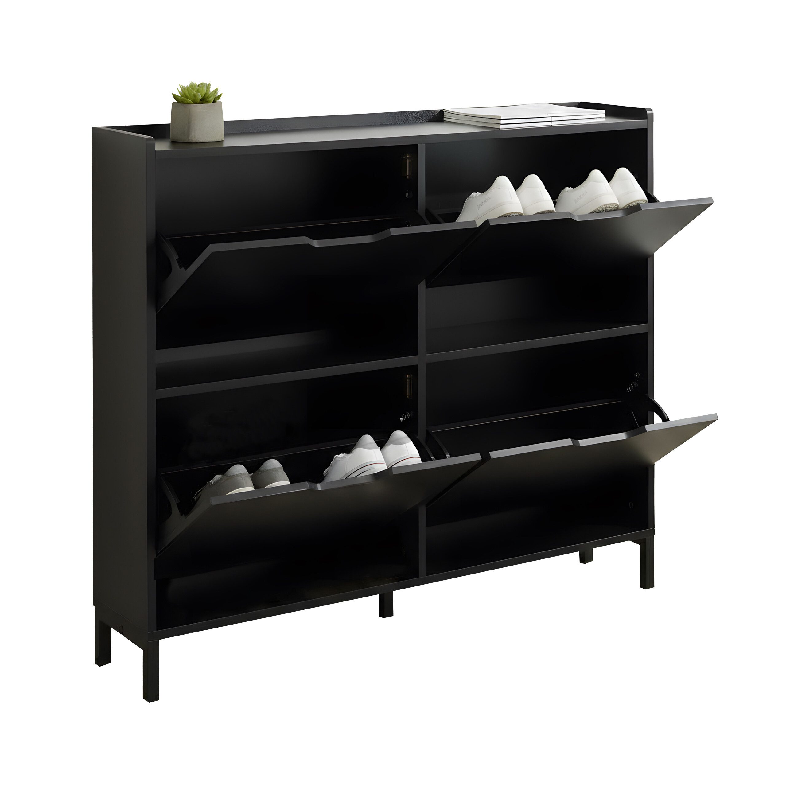 relaxdays Schuhkipper Schmaler Schuhkipper mit 4 Fächern, schwarz günstig online kaufen