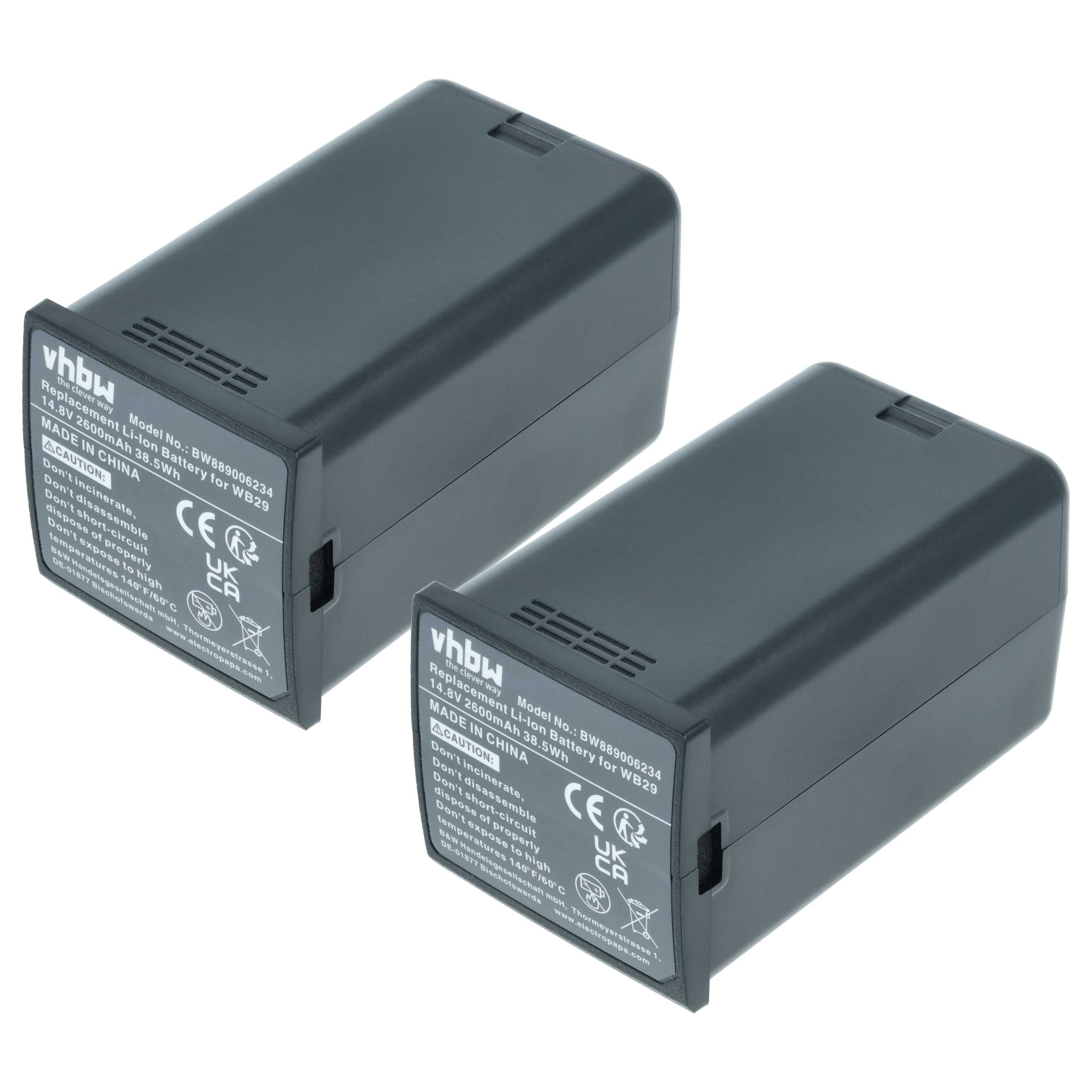 vhbw Akku passend für Godox WB300P, AD200, AD200pro, AD300 Pro Flash Akku Akku Li-Ion 2600 mAh (14,8 V, 2 St), Leistungsfähige Austausch-Akkus für Aufsteckblitz, Kamerablitz