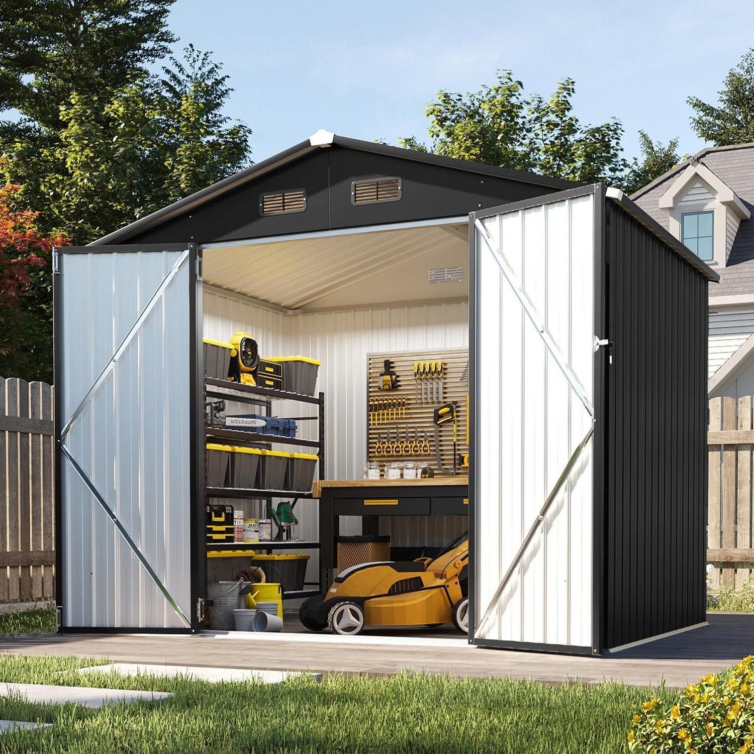 LuxusKollektion Gerätehaus Gartenhaus Metall 8x6ft Schwarz Doppeltür