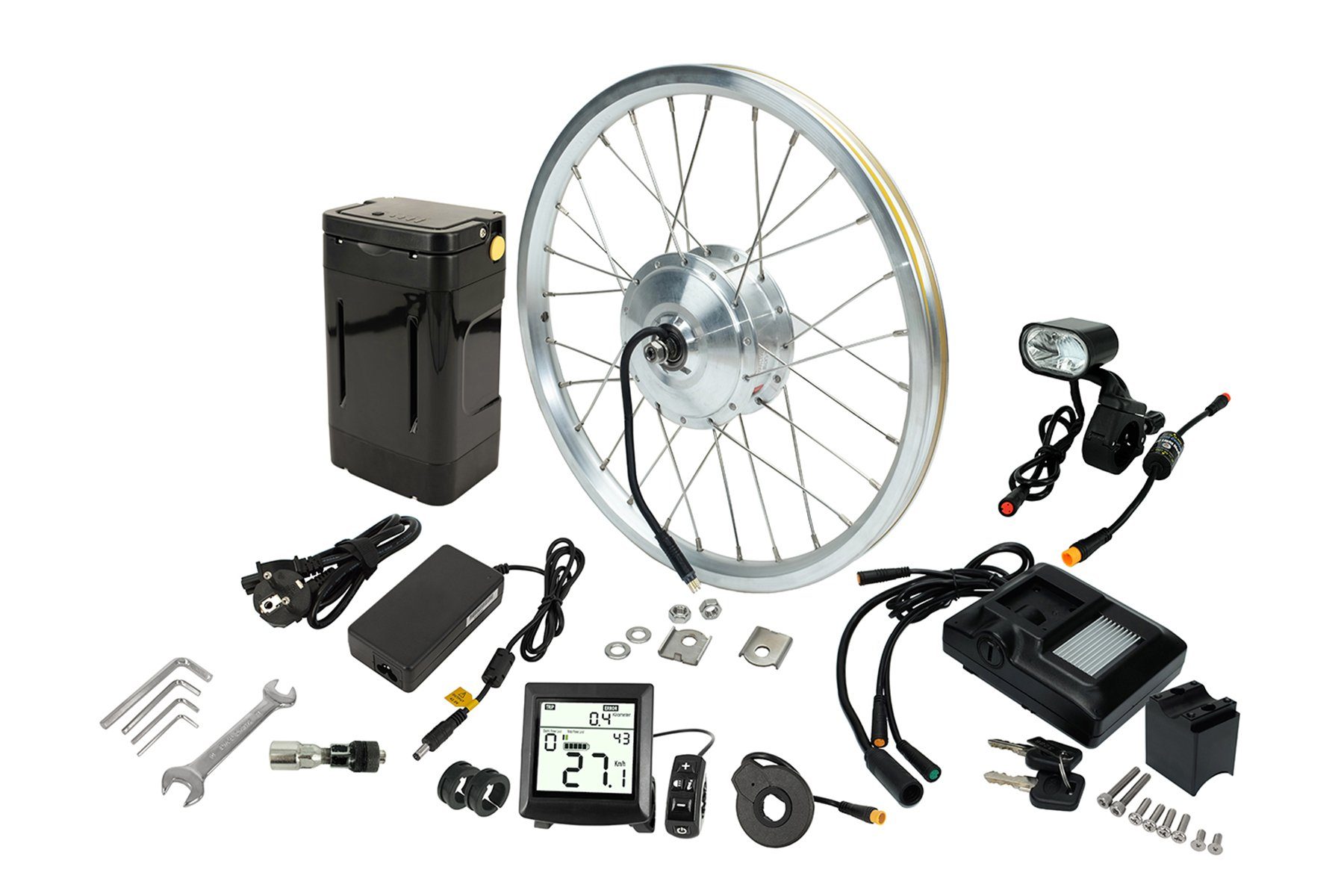 PowerSmart EDS001.809 E-Bike Akku Elektro-Fahrrad-Kit Ebike Elektro-Fahrrad-Umrüstsatz, 16-Zoll-Rad mit eingebautem Motor-Umrüstsatz für die Vorderradnabe Li-ion 8700 mAh (36 V)