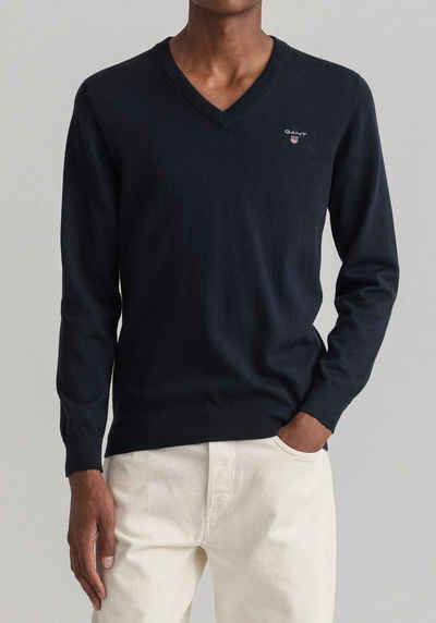 Gant V-Ausschnitt-Pullover Classic Cotton V-Neck Premium Strickpullver aus weicher 100% Baumwolle, Übergangspullover