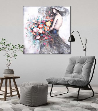 KUNSTLOFT Gemälde Flower Girl 80x80 cm, Leinwandbild 100% HANDGEMALT Wandbild Wohnzimmer