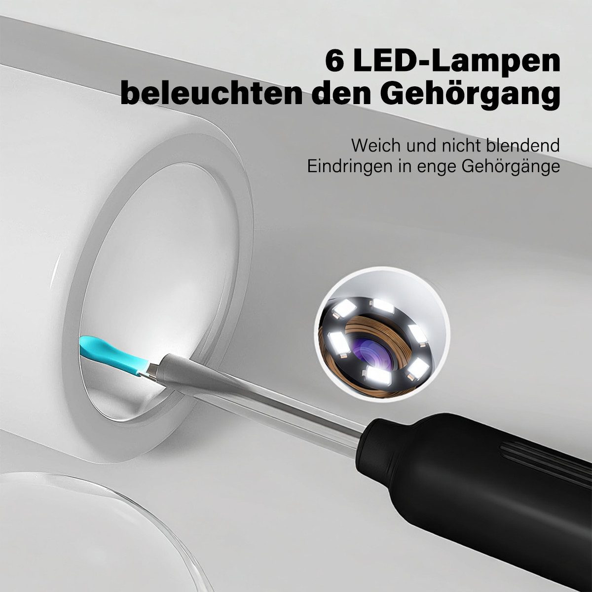 MOPUEA Elektrischer Ohrenreiniger 17-teiliges Set Ohrreiniger mit Kamera 6 LED Leuchten IP67 Wasserdicht, Ohrenschmalz-Entfernungsset mit Kamera, Ohrenschmalz entfernen, Bilder übertragen, für iOS und Android, 1296P Bildqualität, 360° Weitwinkel, 6-Achsen-Gyroskop