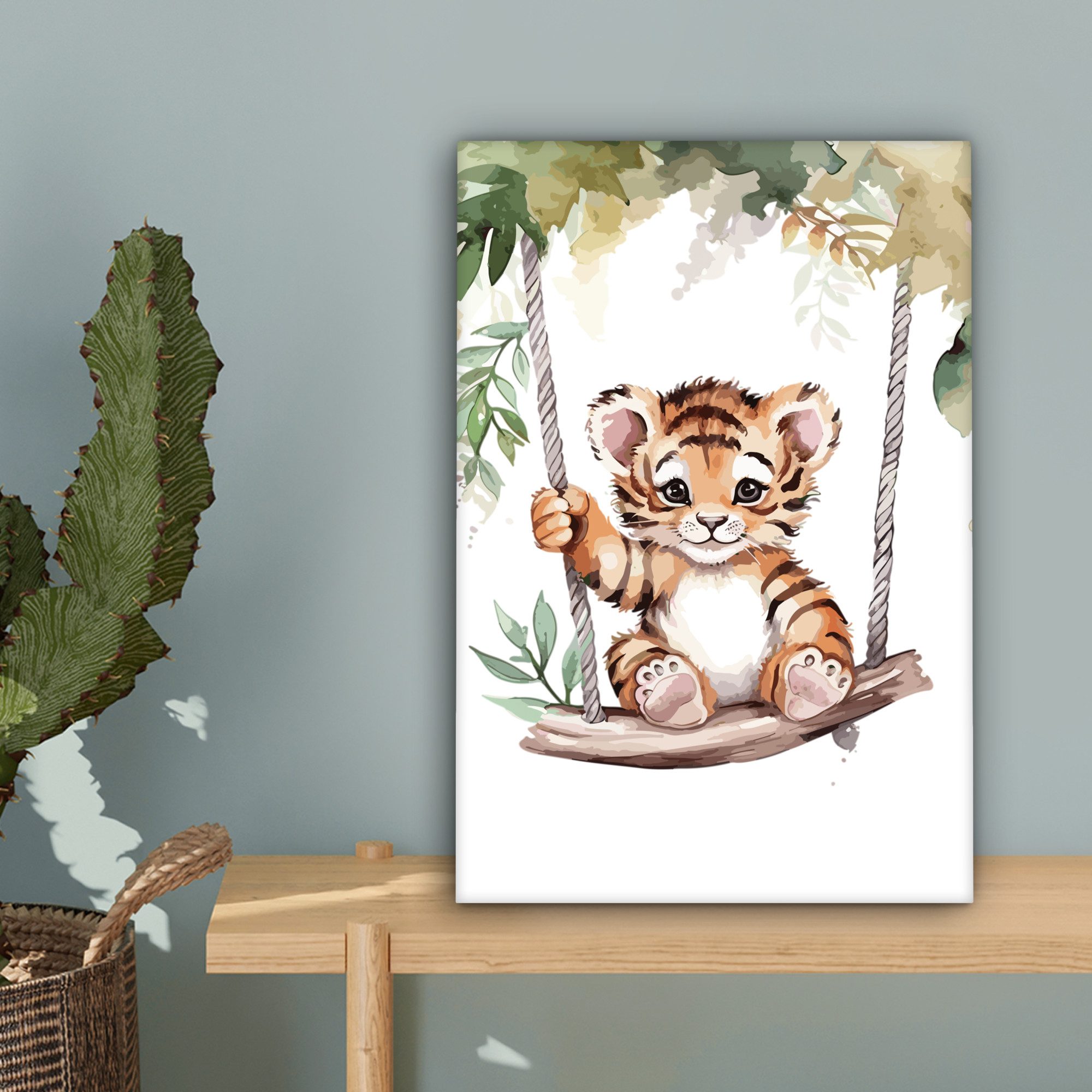 OneMillionCanvasses® Leinwandbild Tiger - Tier - Kinder - Dschungel, Fotodruck (1 St), Wandbild, Deko Schlafzimmer Wohnzimmer Flur 20x20 cm – Bild 3 von 5