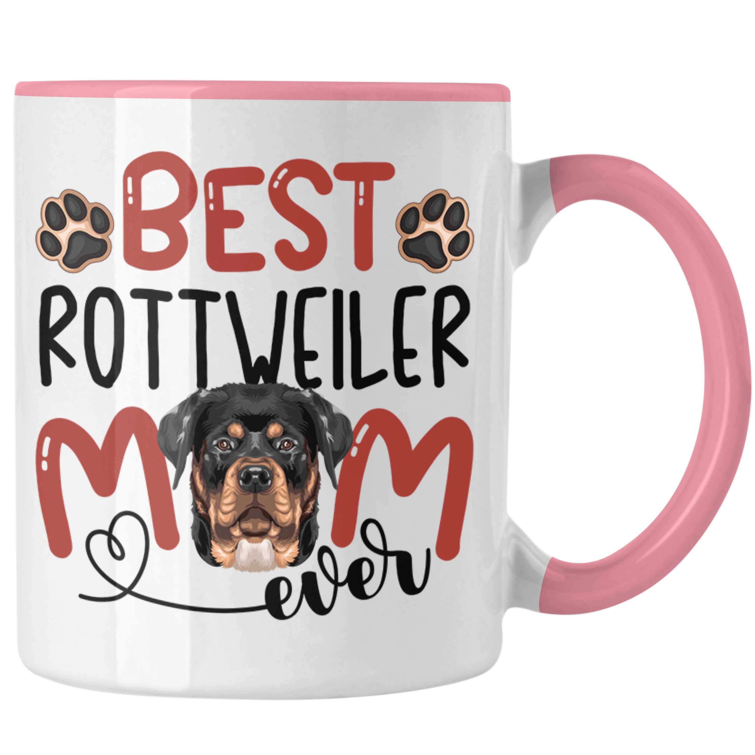 Trendation Tasse Rottweiler Mom Besitzerin Lustiger Tasse Spruch Rosa Geschenkidee Geschenk