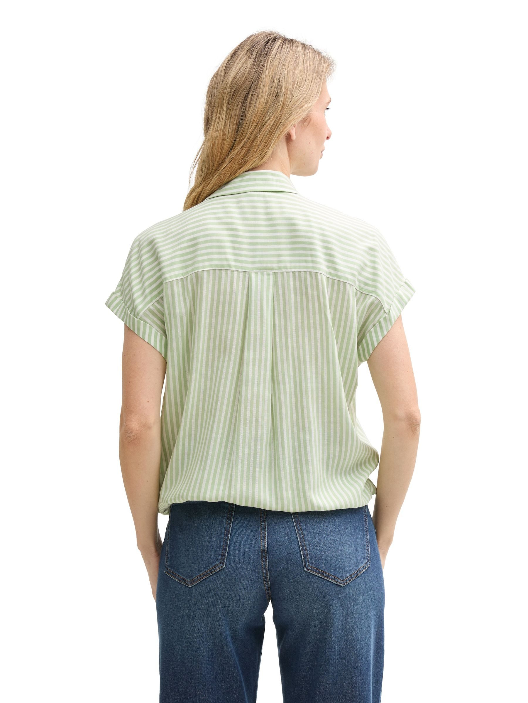 TOM TAILOR Blusenshirt Gestreiftes Kurzarmhemd mit Knöpfen und Schnürung Shirts/Blouses