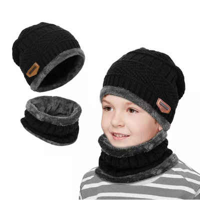 Alster Herz Strickmütze Kinder Warme Strickmütze mit Schal, mit weichem Fleece, A0478 perfekt für Winter