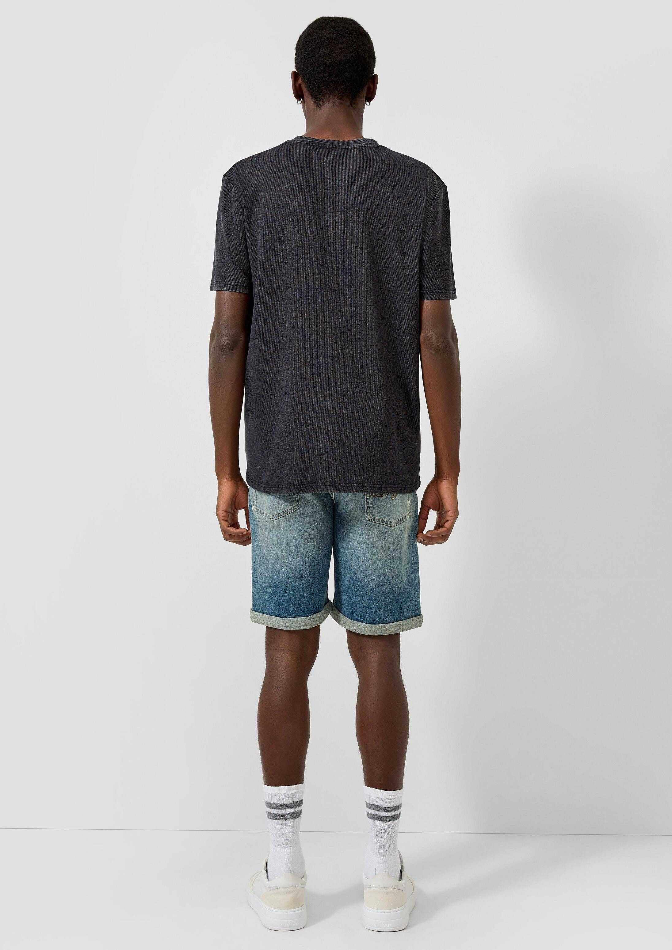 QS Kurzarmshirt T-Shirt Gewaschenes Henley mit Rippstruktur