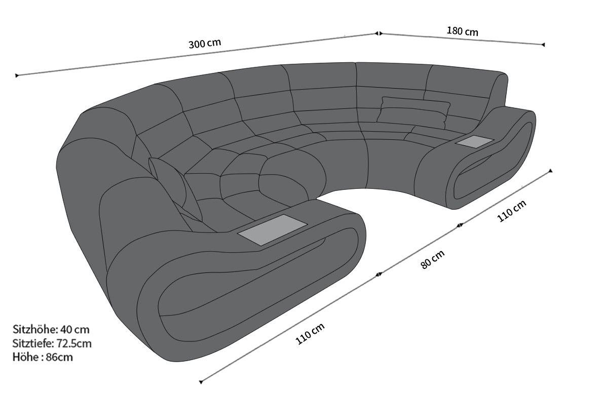LED, Dreams ergonomischer Stoff Ecksofa Polstersofa mit Rückenlehne Polster Concept Couch Designersofa Bigsofa mit H5 Sofa, Stoffsofa Sofa Grau-Weiss