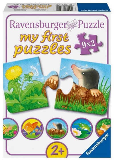 Ravensburger Puzzle Tiere im Garten. Puzzle 9 x 2 Teile, Puzzleteile