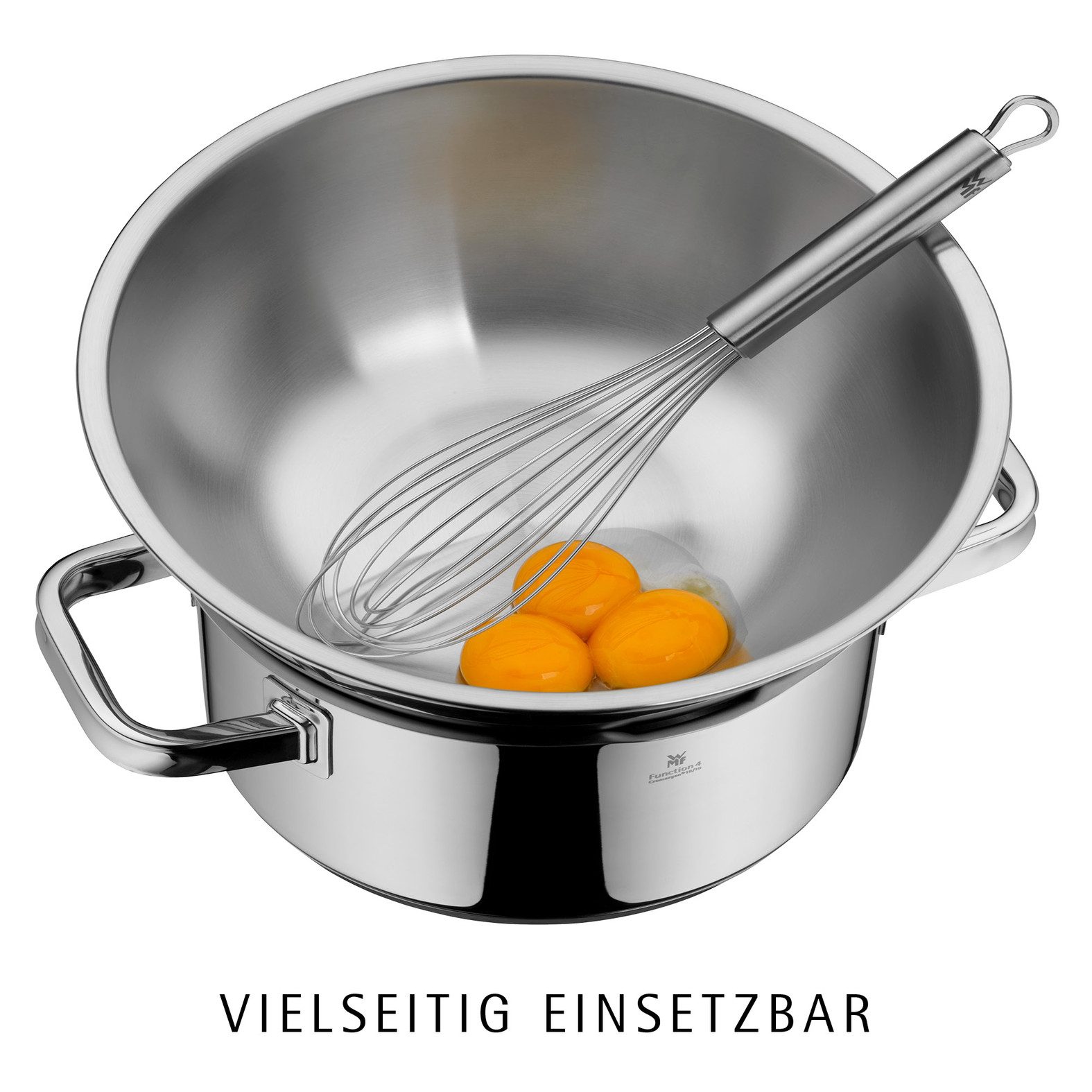 WMF Schüssel Set Gourmet (16/18/22/24 cm), 360° Schüttrand, tropffreies Ausgießen, Edelstahl, (Set, 4-tlg), vielseitig, stapelbar, platzsparende Aufbewahrung