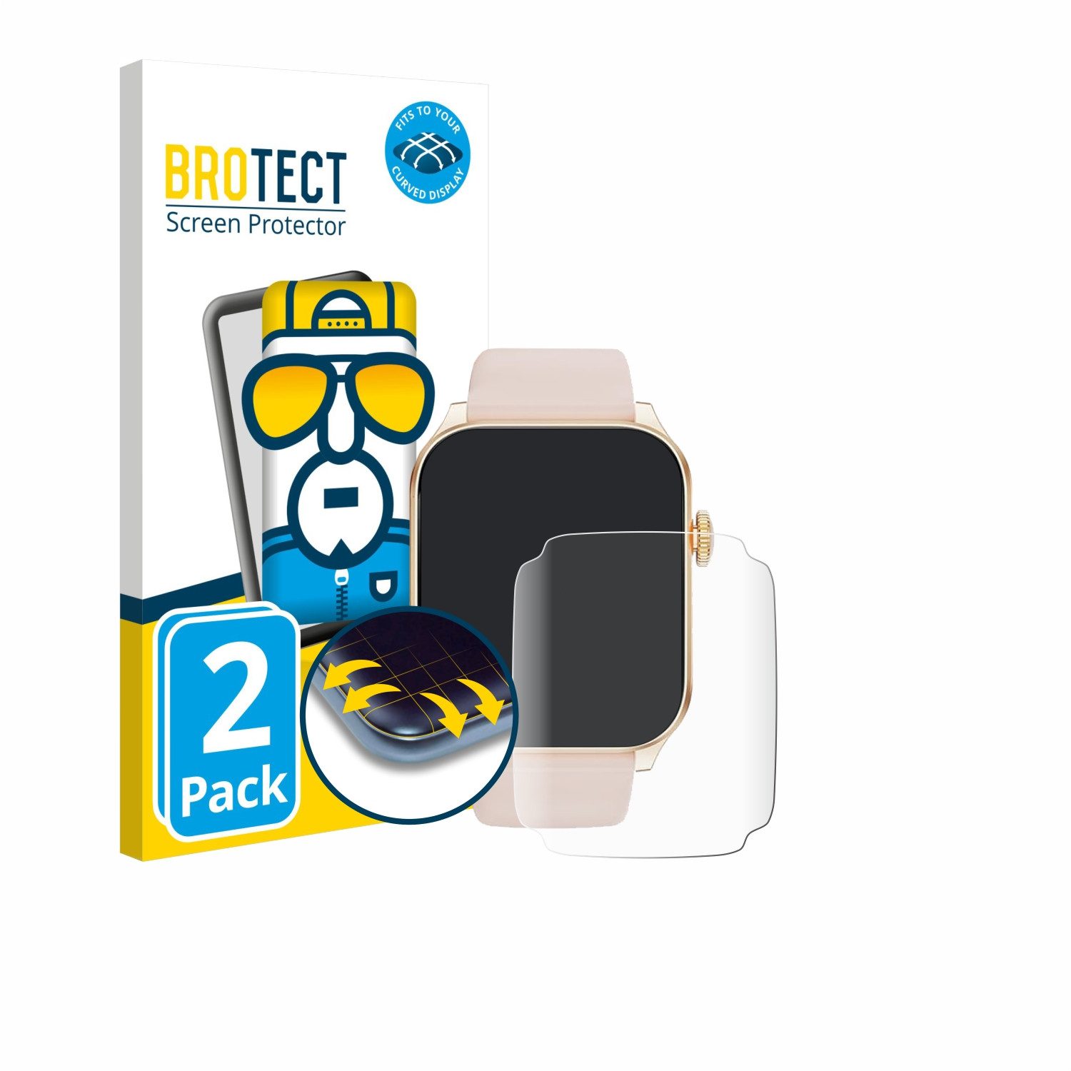 BROTECT Displayschutzfolie Fullscreen Schutzfolie für Haulvean Smartwatch 1.91", 2 Stück, Displayschutz Folie Fullcover Klar Transparent