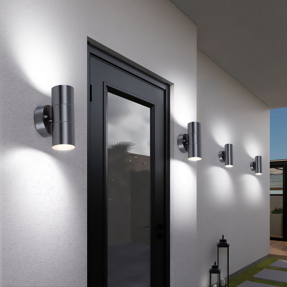 etc-shop Außen-Wandleuchte, Leuchtmittel inklusive, Warmweiß, 4er Set Außen Leuchten Fassaden Wand Strahler Up Down
