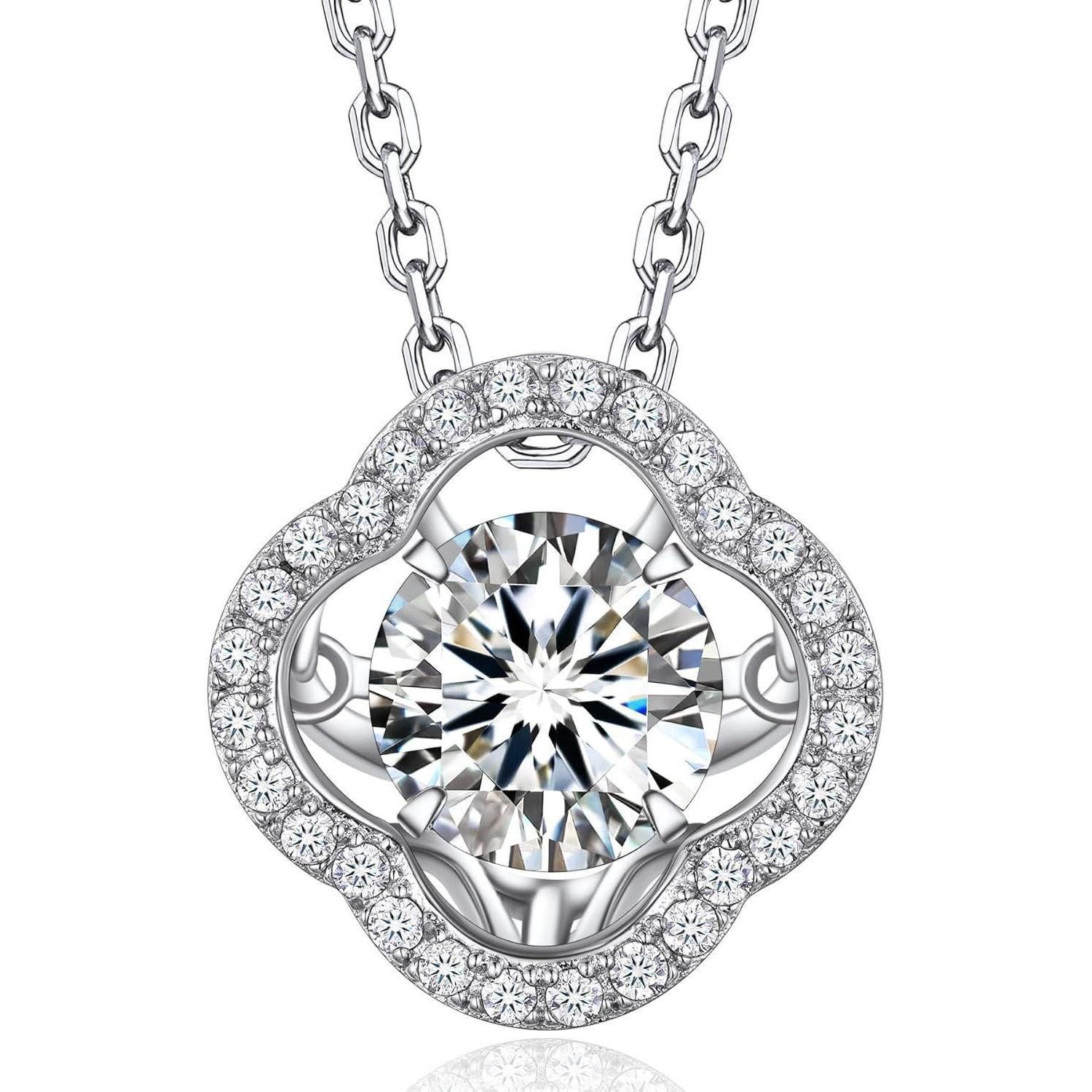 Kette mit Anhänger Halskette Damen 1 Karat Moissanite Silber 925 3 Sparkling Kleeblatt