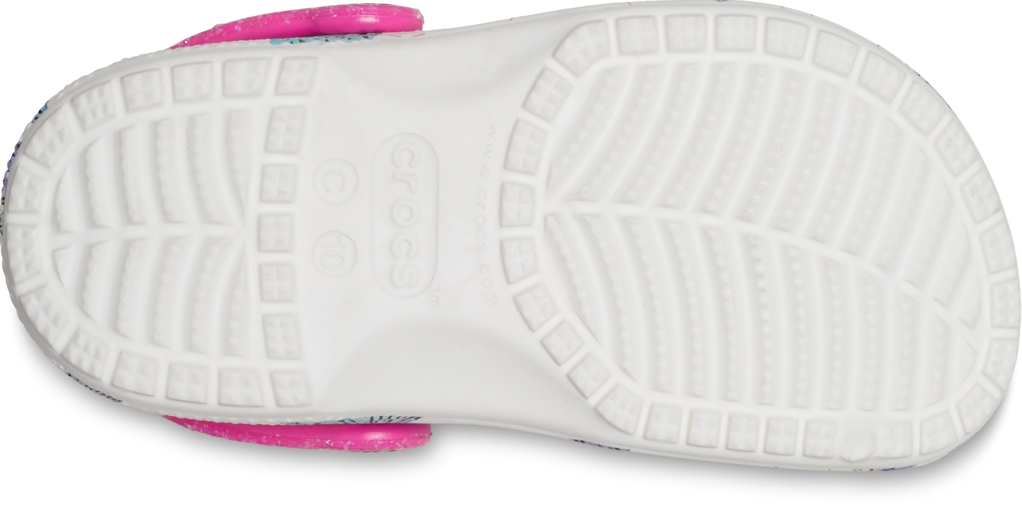 Hausschuh mit Crocs weiß-pink-Schmetterling Fersenriemen