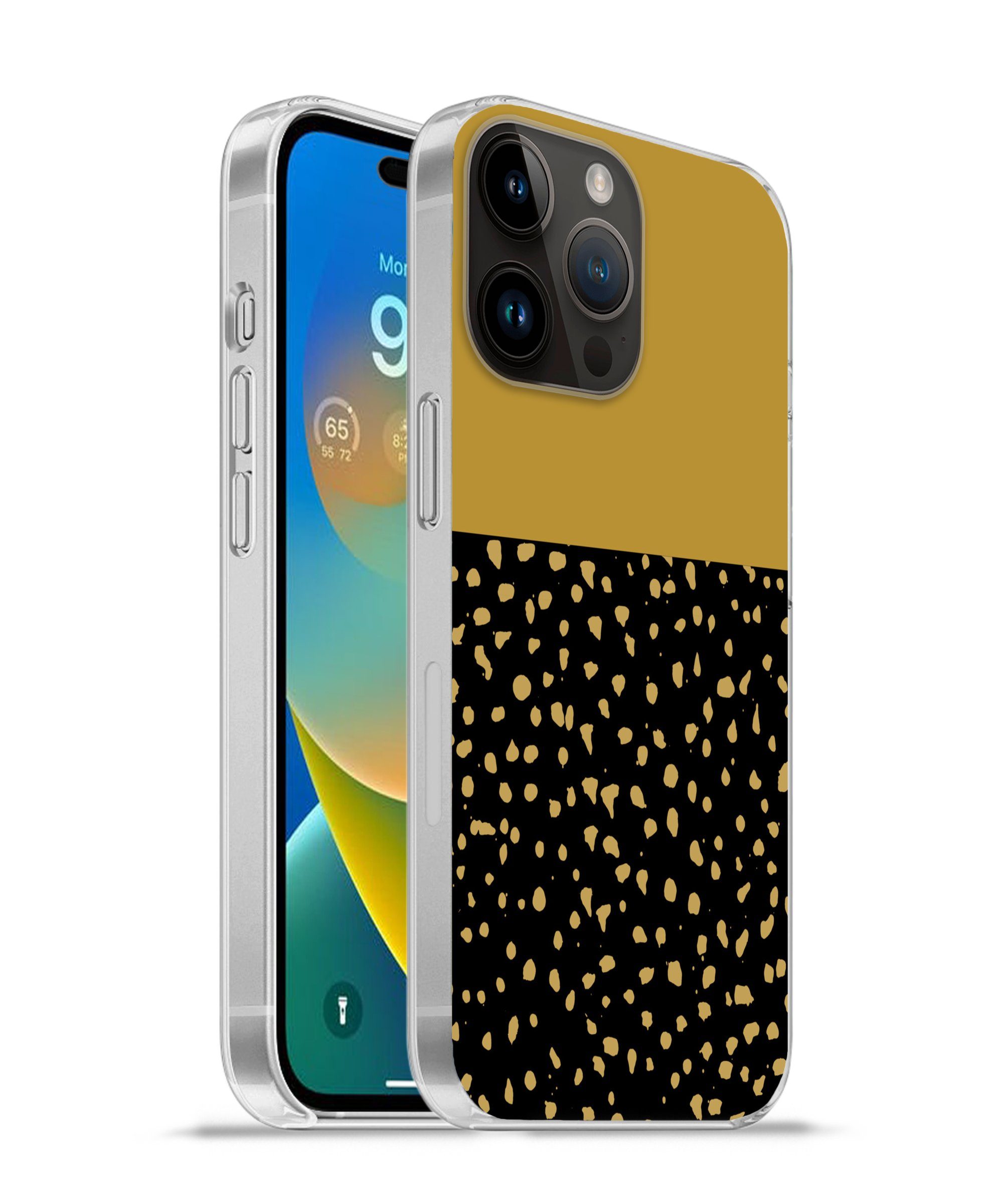 MuchoWow Handyhülle für Apple iPhone 14 Pro Max Polka dots - Ockergelb - Schwarz, Smartphone-Bumper, Print, Handy Schutzhülle Dünn