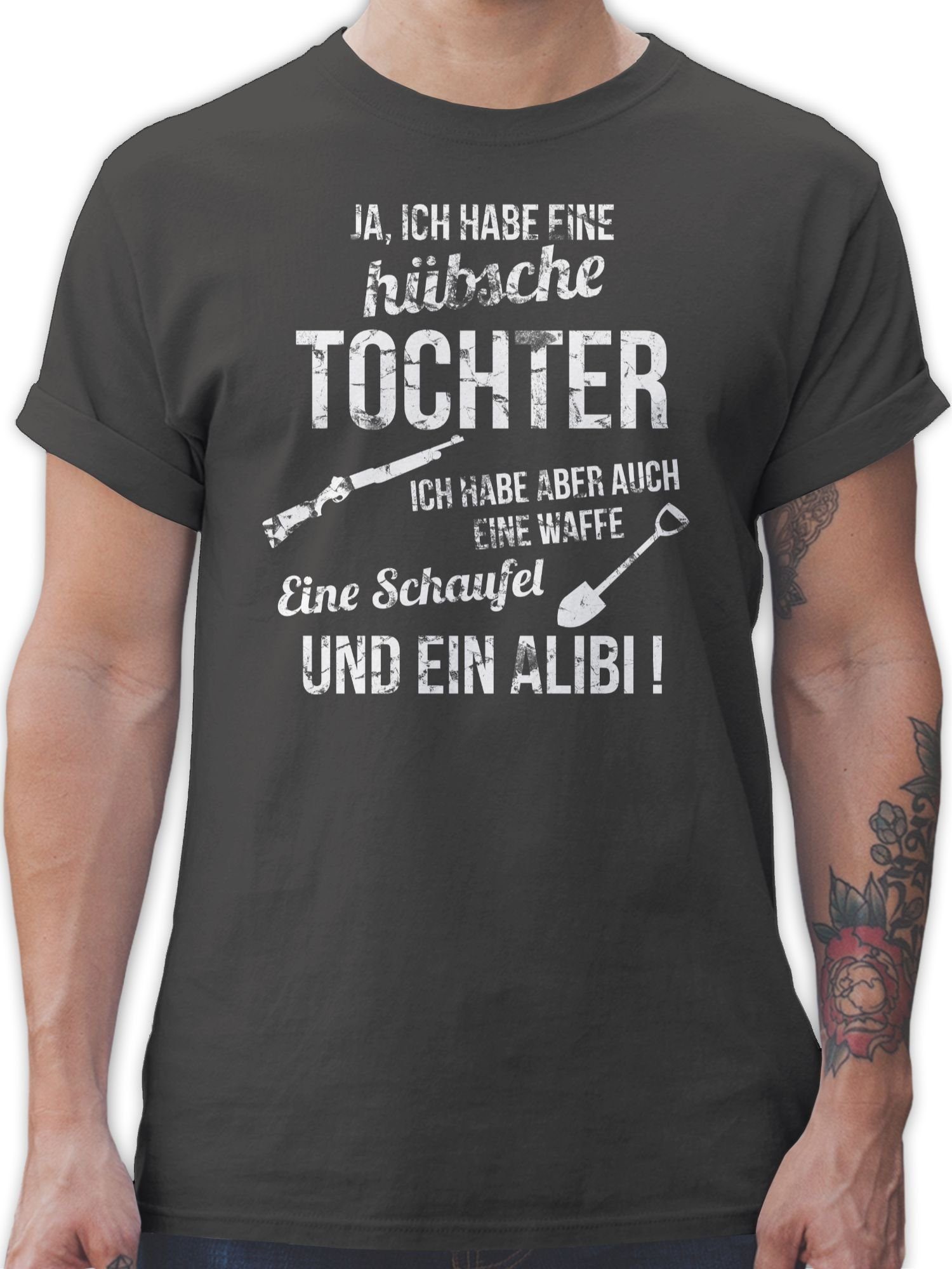 Shirtracer T-Shirt Ich habe eine hübsche Tochter Vatertag Geschenk für Papa 02 Dunkelgrau