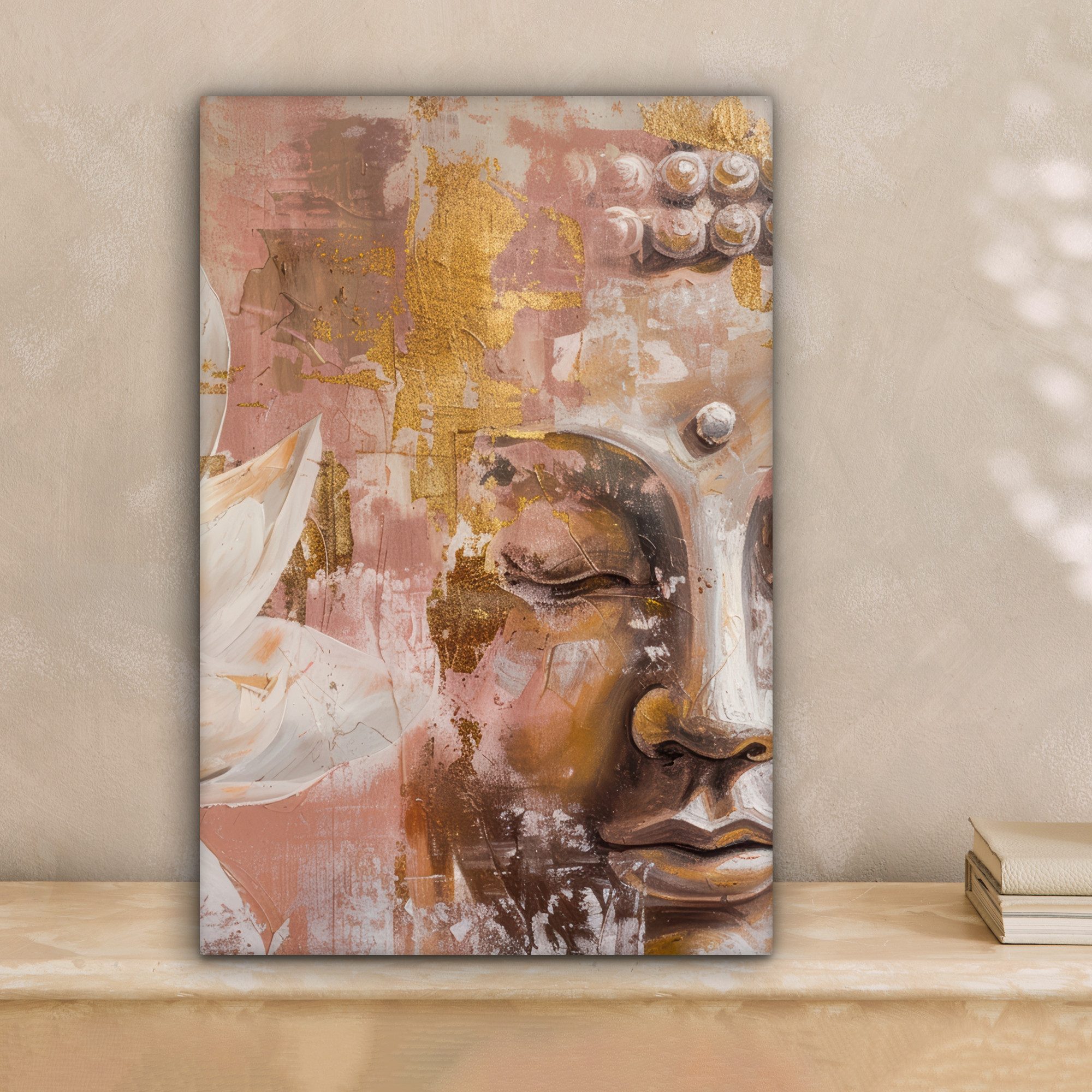 OneMillionCanvasses® Leinwandbild Buddha - Blume - Gold - Rosa - Abstrakt, günstig online kaufen