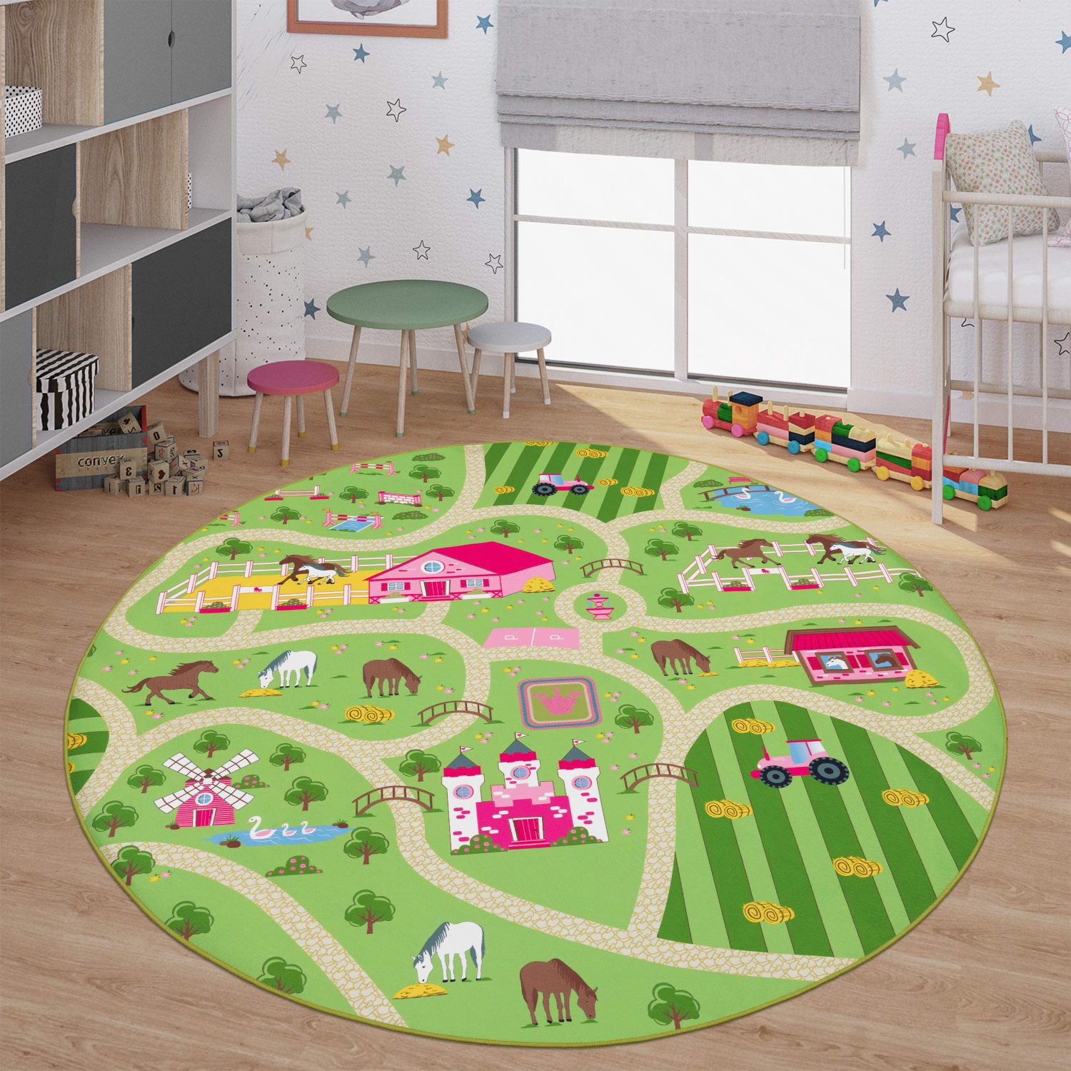 TT Home Teppich Kinderzimmer, Rund, Höhe: 4 mm, Kinderzimmerteppich Teppich Junge Mädchen Kinderteppich Baby Rutschfes