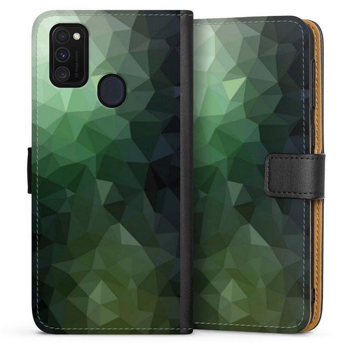 DeinDesign Handyhülle Tarnmuster Mosaik Geometric Polygonal Mosaic Green Samsung Galaxy M30s Hülle Handy Flip Case Wallet Cover