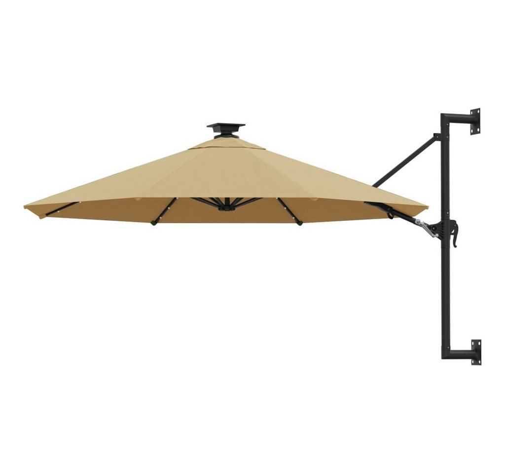 Thumbnail - vidaXL Sonnenschirm, Balkonschirm Wandmontage mit LEDs und Metallmast 300 cm Taupe